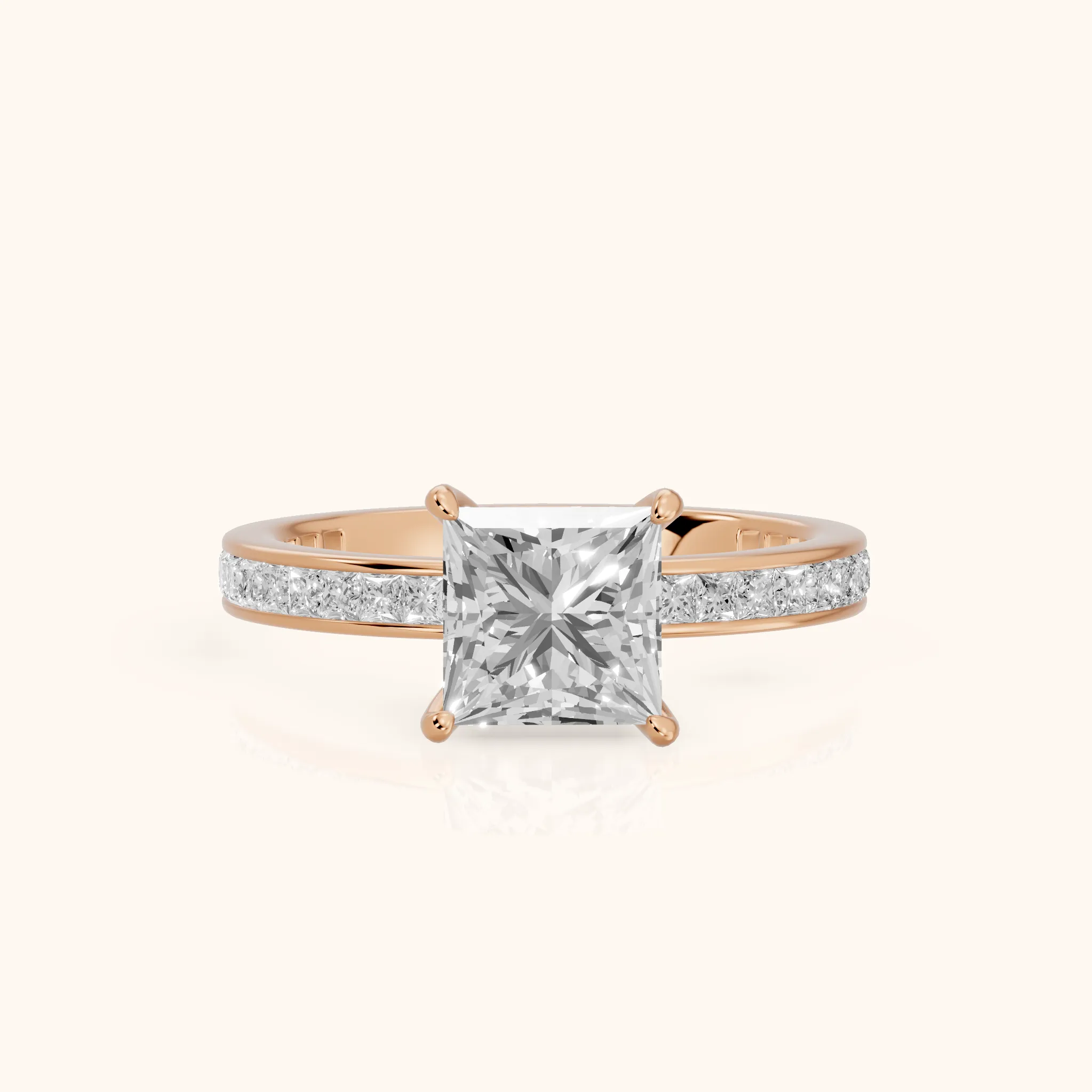 Brielle Channel Set Solitaire Princess Diamond Ring in Rose Gold — view 1