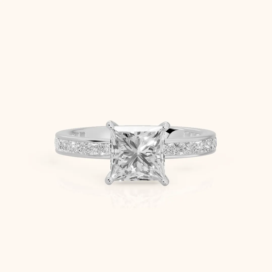 Brielle Channel Set Solitaire Princess Diamond Ring in Silver — view 2