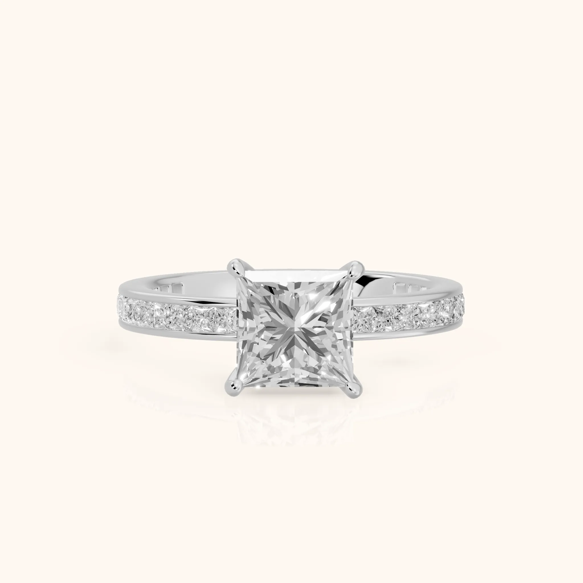 Brielle Channel Set Solitaire Princess Diamond Ring in Platinum — view 1