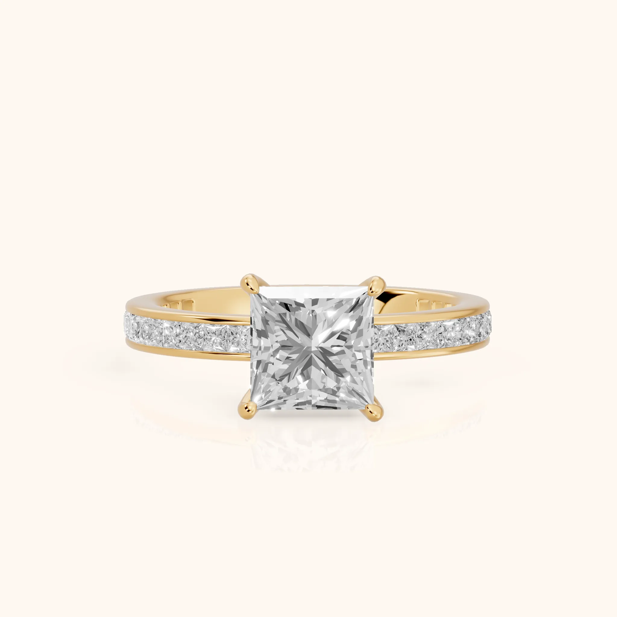 Brielle Channel Set Solitaire Princess Diamond Ring in Yellow Gold — view 1