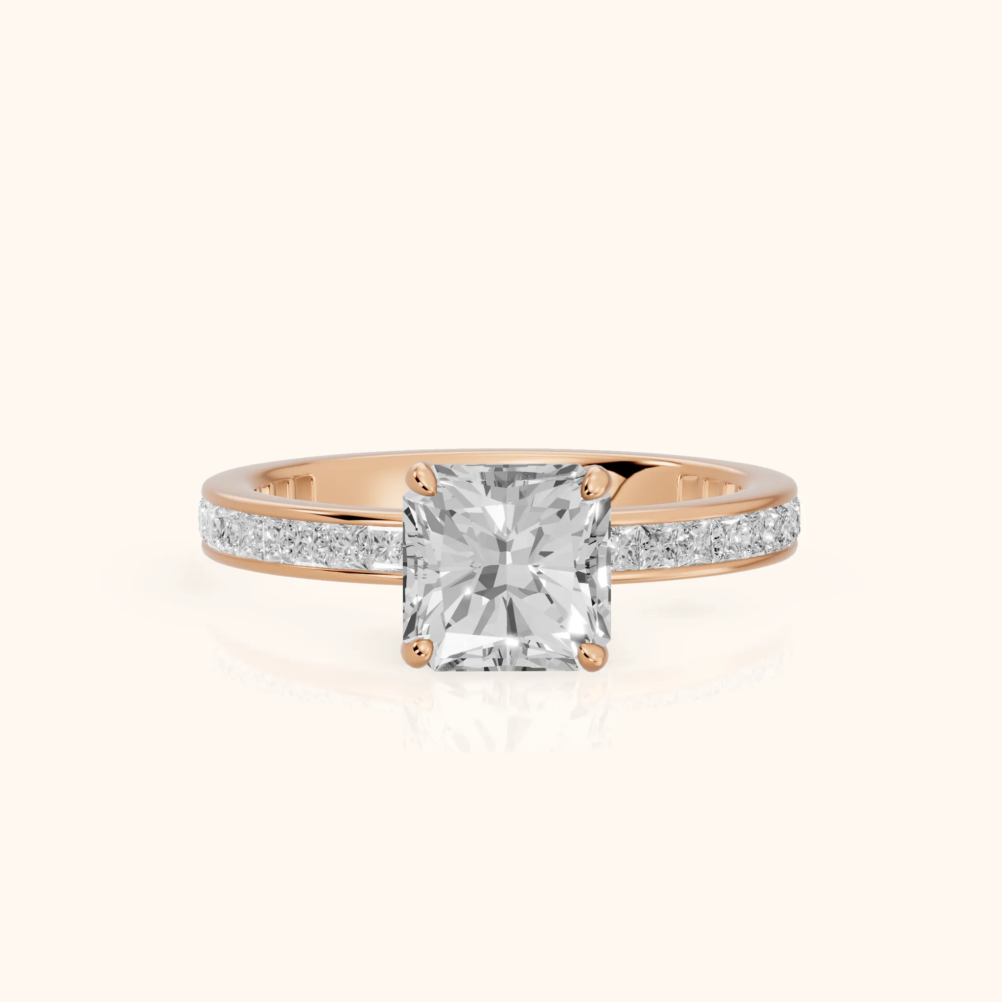 Brielle Channel Set Solitaire Radiant Diamond Ring in Rose Gold — view 1