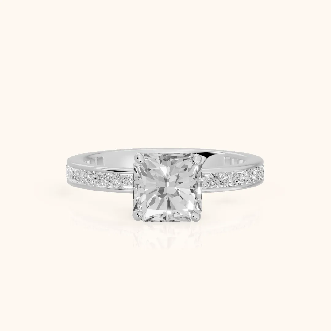 Brielle Channel Set Solitaire Radiant Diamond Ring in Platinum — view 2