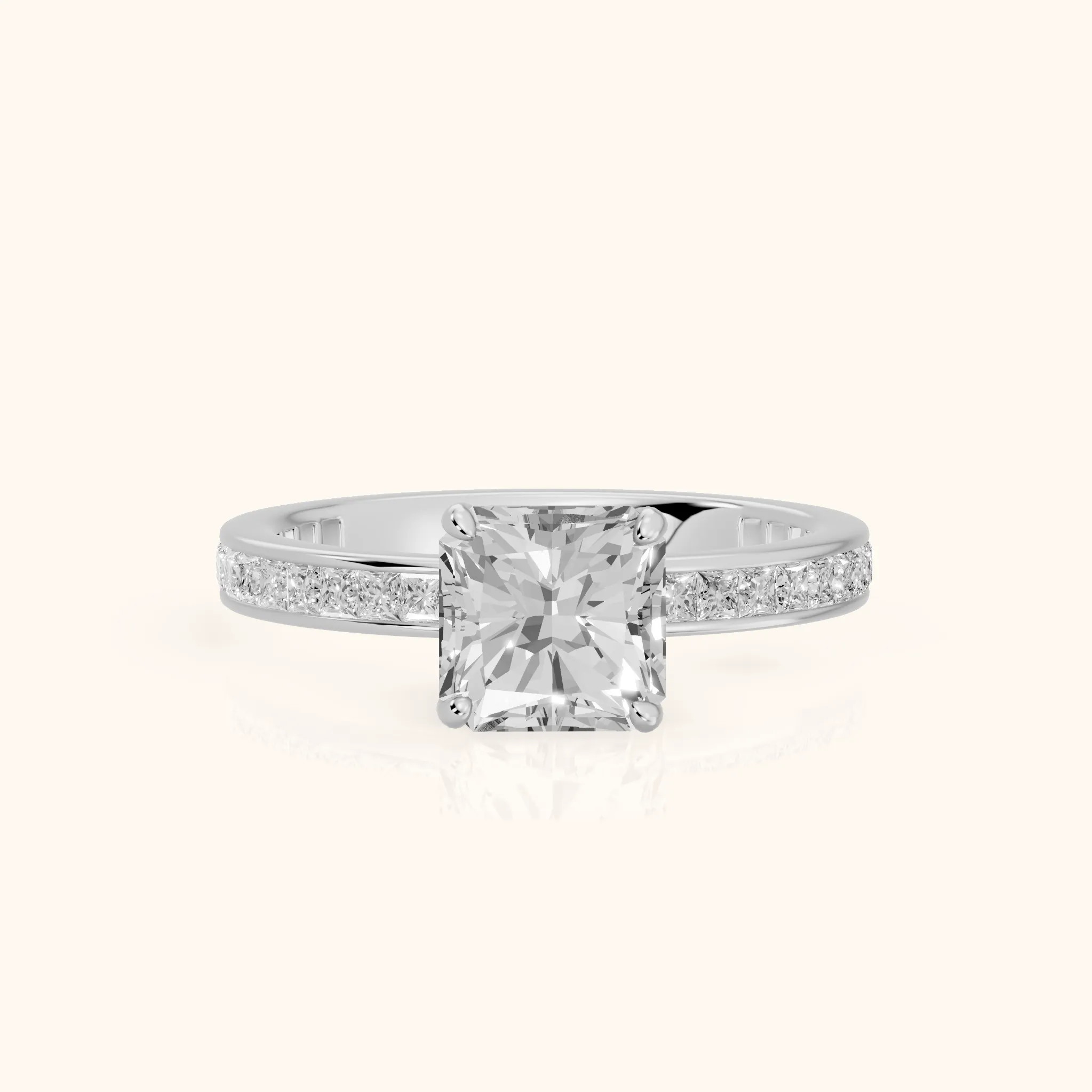 Brielle Channel Set Solitaire Radiant Diamond Ring in Platinum — view 1