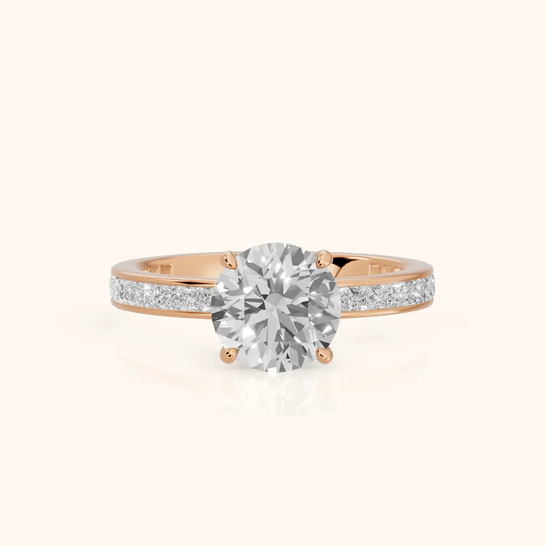 Brielle Channel Set Solitaire Round Diamond Ring in Rose Gold — view 2
