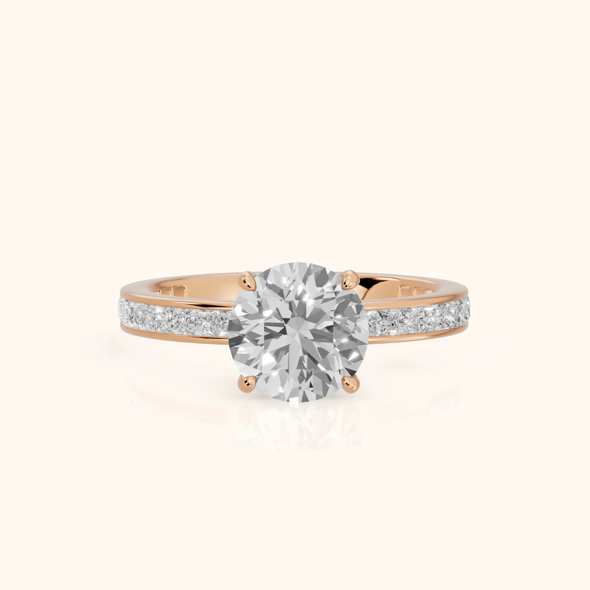 Brielle Channel Set Solitaire Round Diamond Ring in Rose Gold — view 1