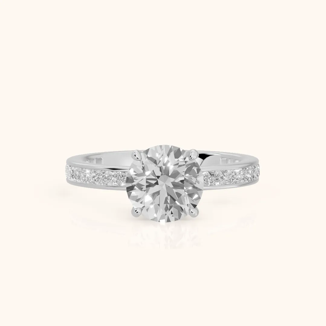 Brielle Channel Set Solitaire Round Diamond Ring in White Gold — view 2