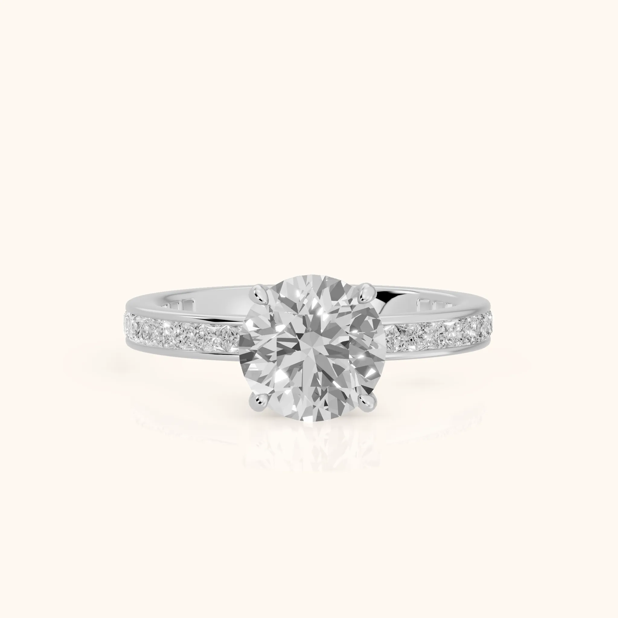 Brielle Channel Set Solitaire Round Diamond Ring in White Gold — view 1