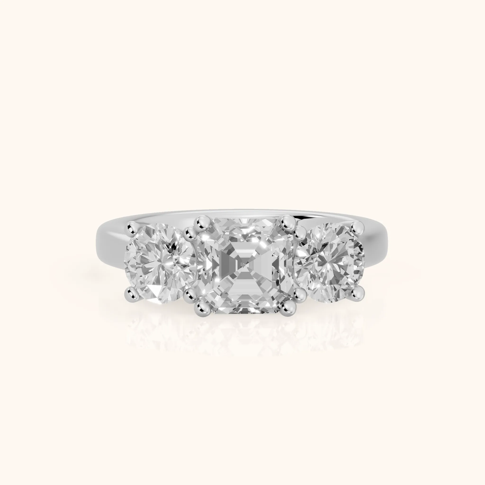 Callie Three-Stone Trellis Asscher Diamond Ring in Silver — view 1
