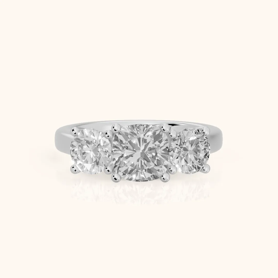 Callie Three-Stone Trellis Cushion Diamond Ring in Silver — view 2