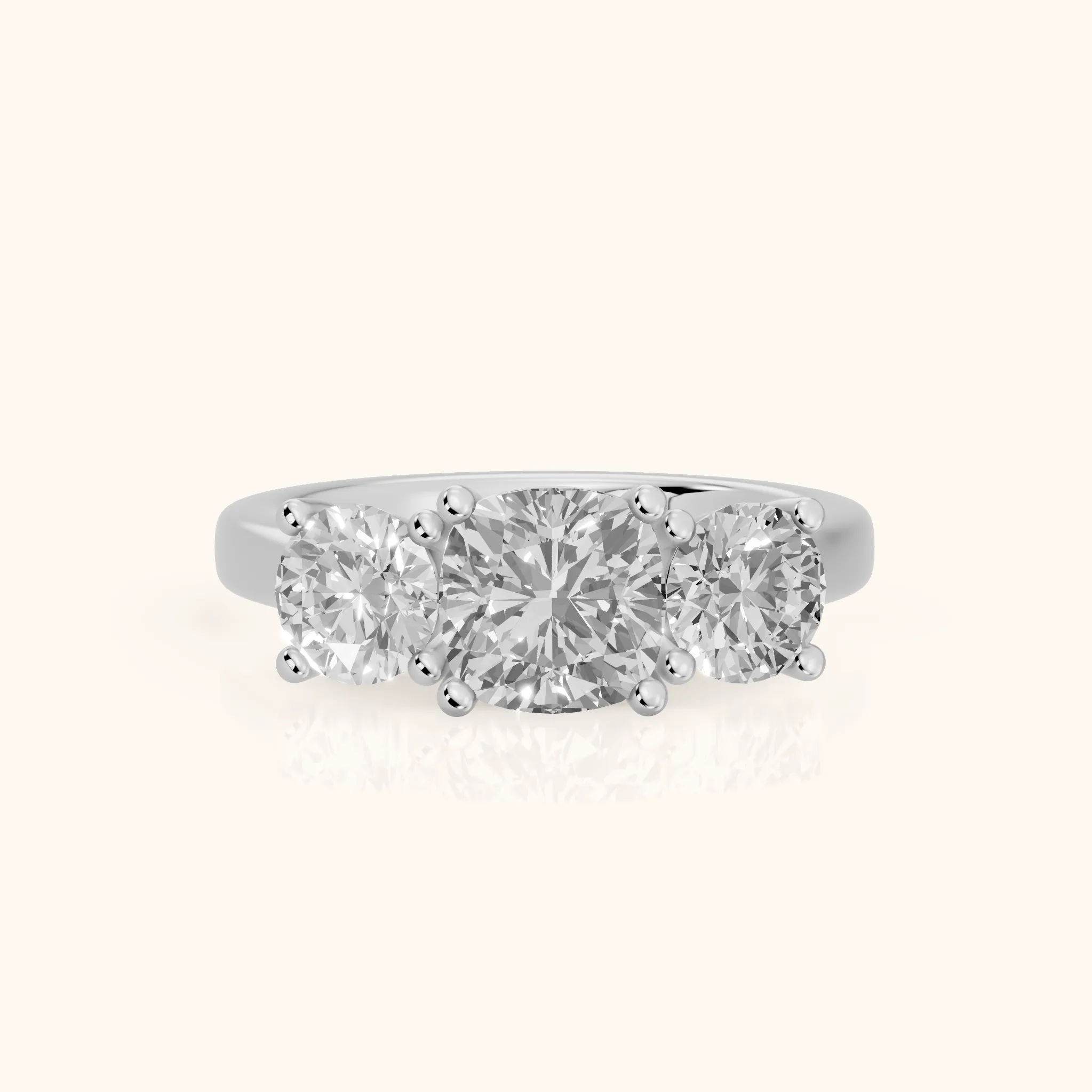 Callie Three-Stone Trellis Cushion Diamond Ring in Silver — view 1