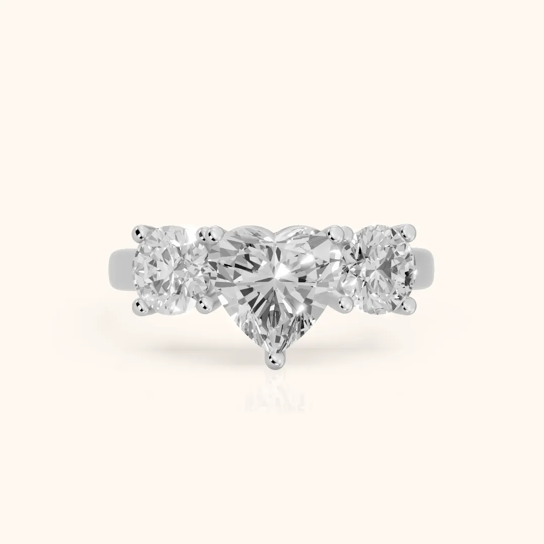 Callie Three-Stone Trellis Heart Diamond Engagement Ring in Silver — view 2