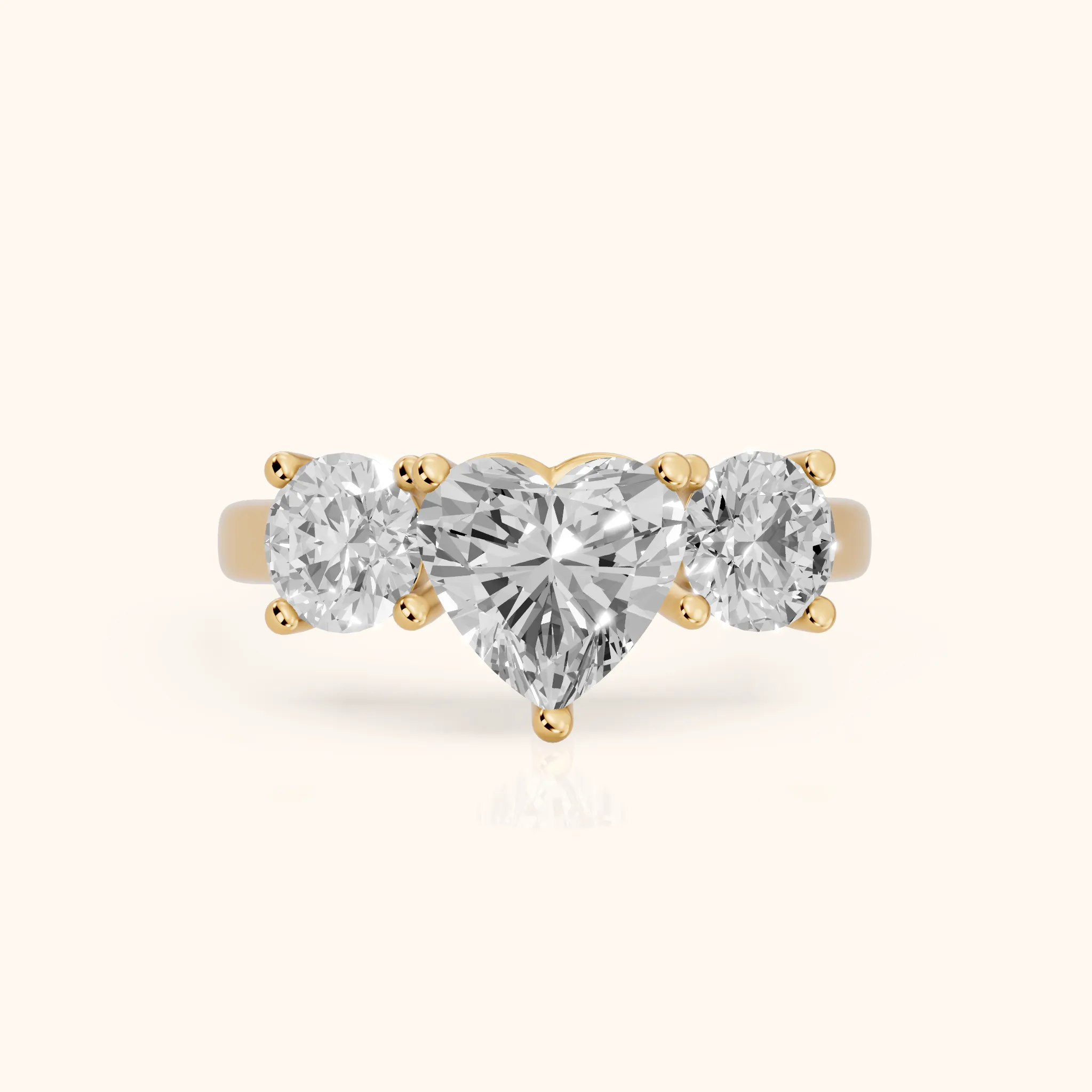 Callie Three-Stone Trellis Heart Diamond Engagement Ring in Yellow Gold — view 1