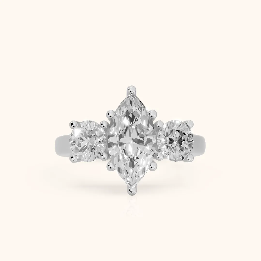 Callie Three-Stone Trellis Marquise Diamond Engagement Ring in Silver — view 2