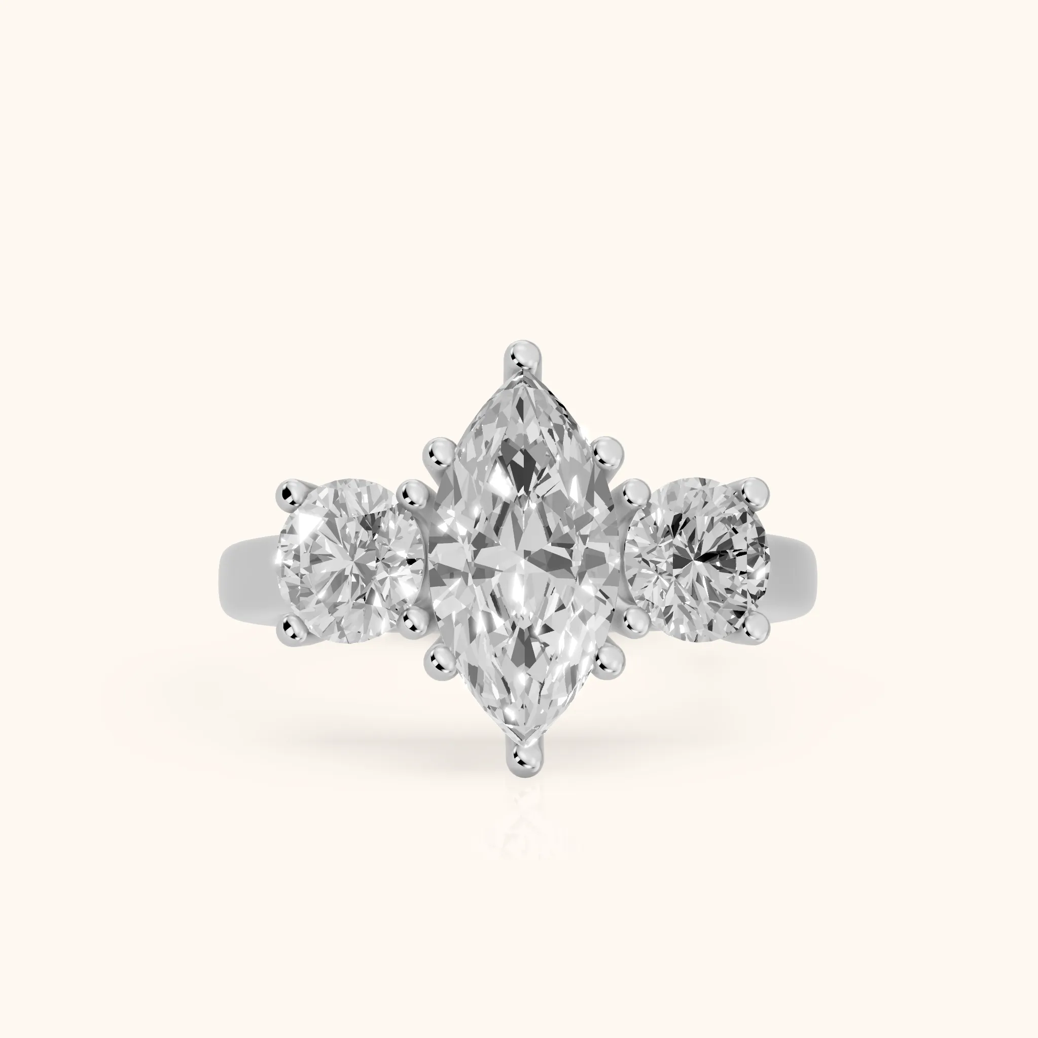 Callie Three-Stone Trellis Marquise Diamond Engagement Ring in Silver — view 1