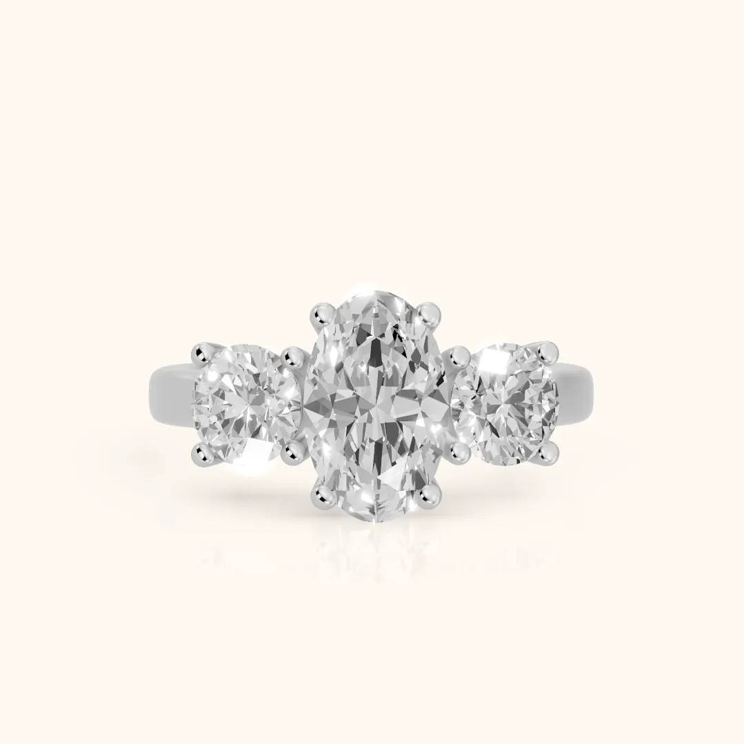 Callie Three-Stone Trellis Oval Diamond Engagement Ring in Silver — view 2