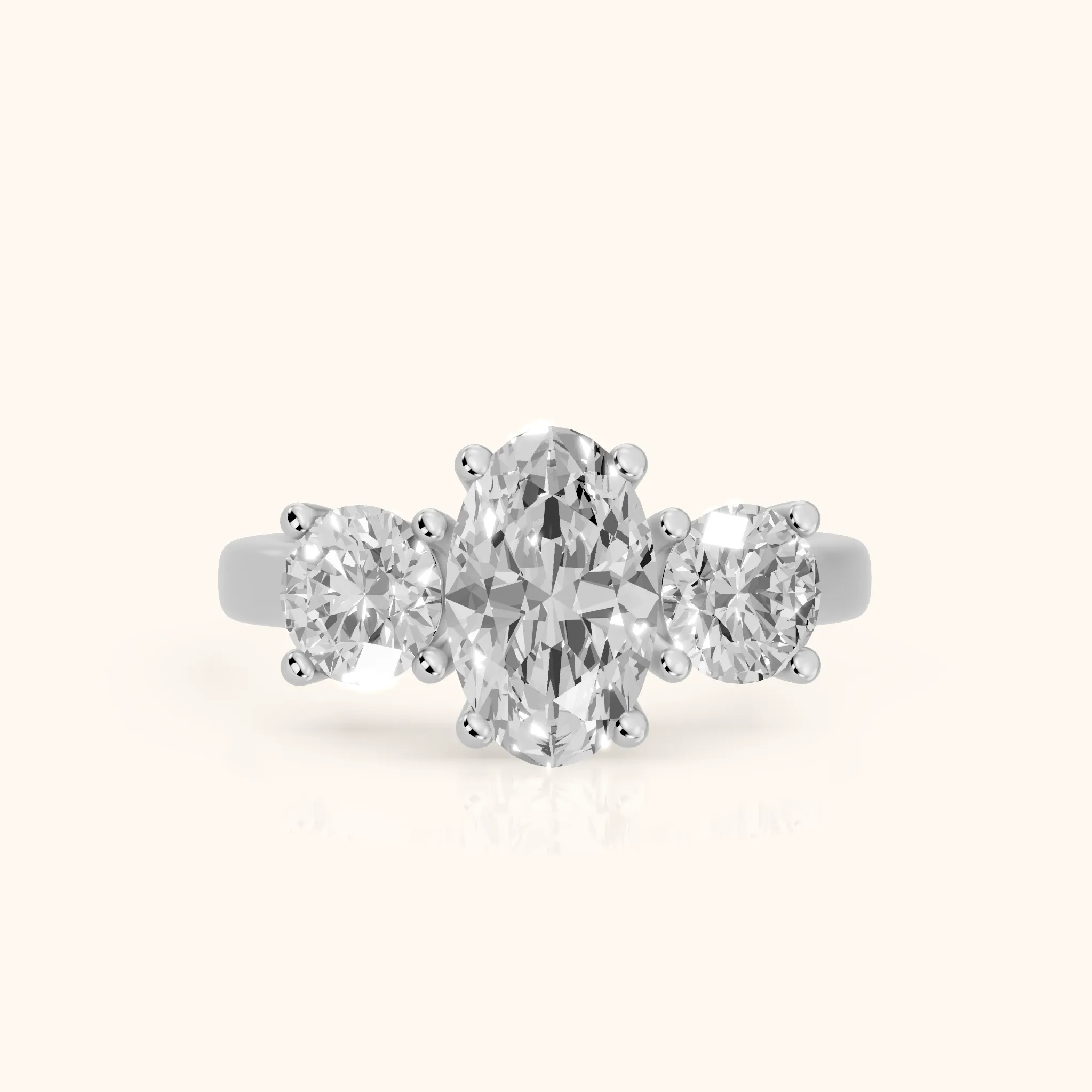 Callie Three-Stone Trellis Oval Diamond Engagement Ring in Silver — view 1