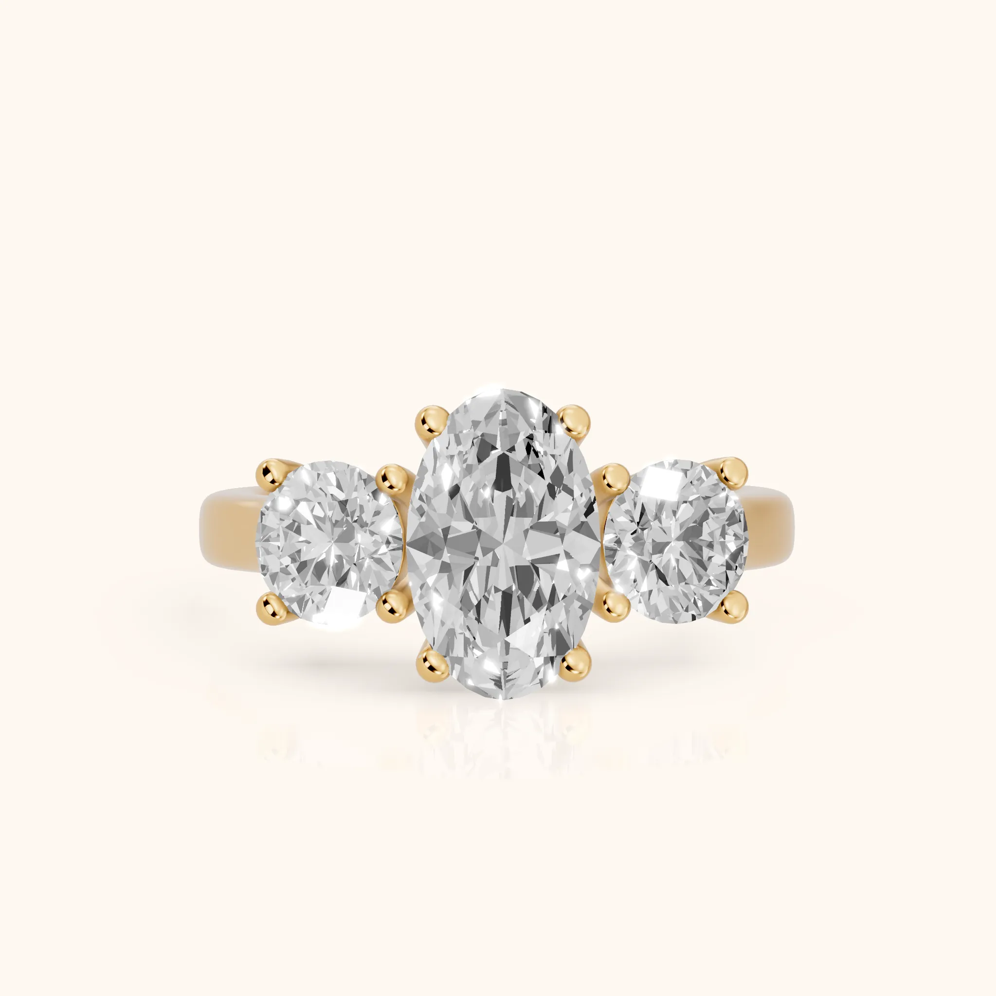 Callie Three-Stone Trellis Oval Diamond Engagement Ring in Yellow Gold — view 1