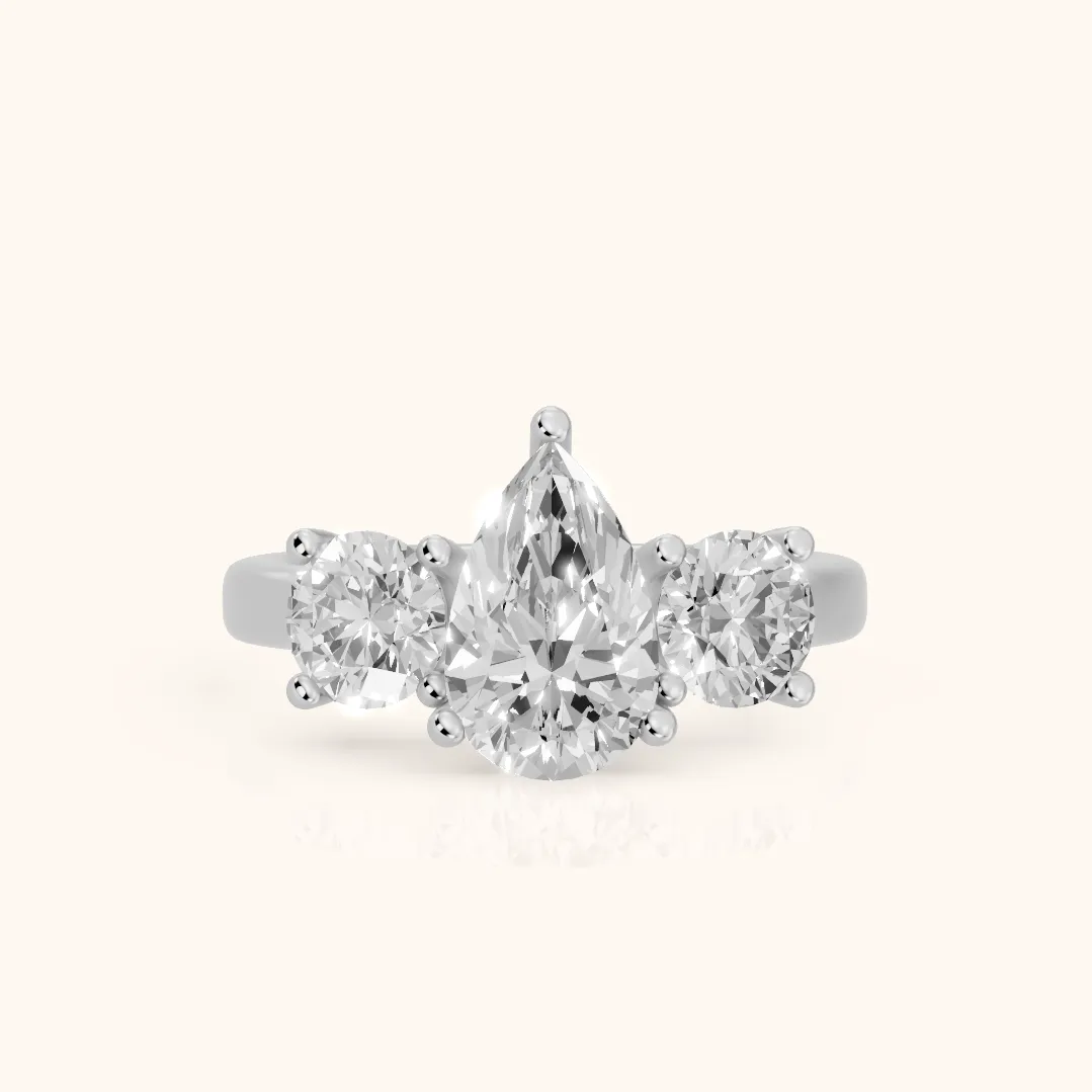 Callie Three-Stone Trellis Pear Diamond Engagement Ring in Silver — view 2