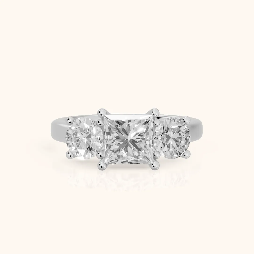 Callie Three-Stone Trellis Princess Diamond Engagement Ring in Silver — view 2