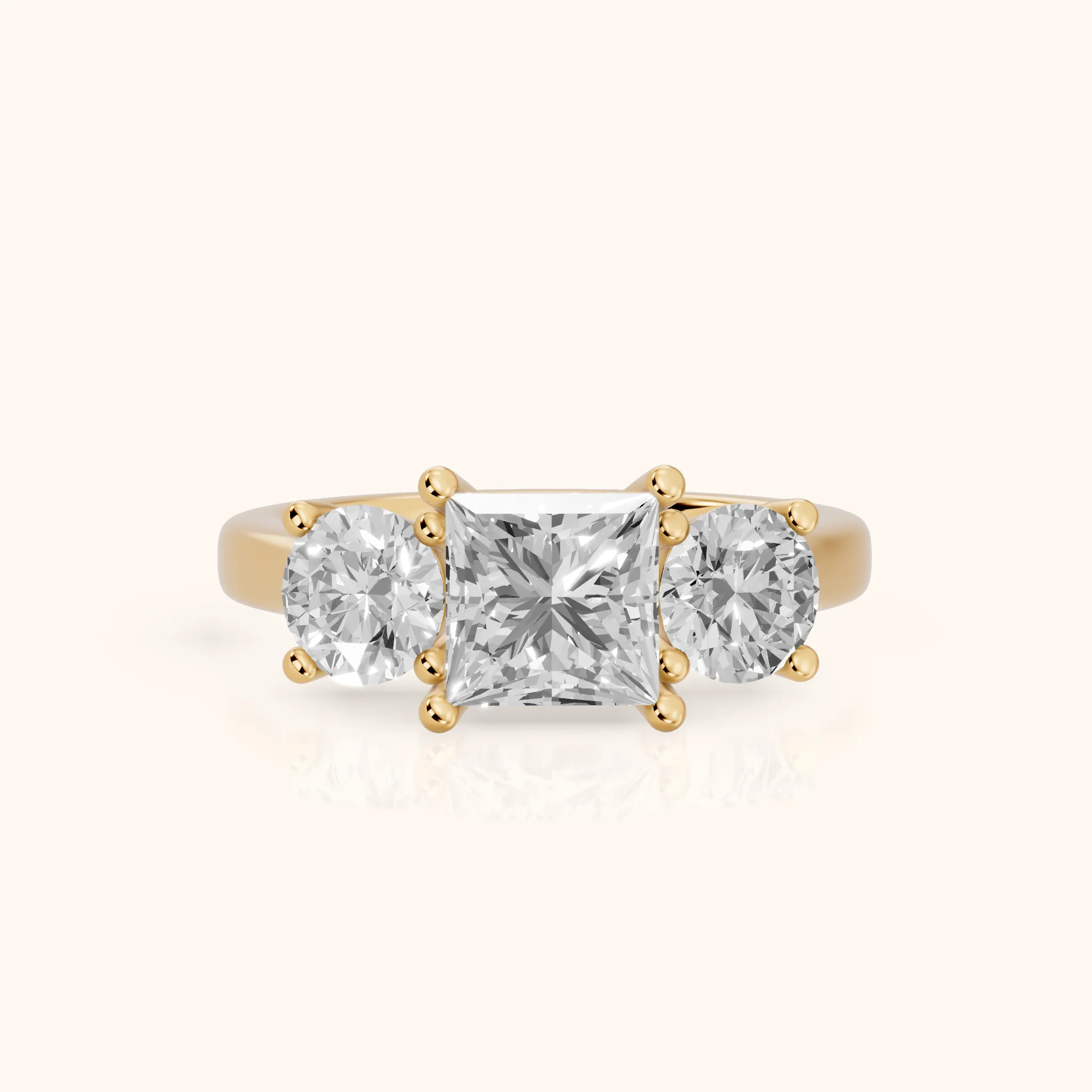 Callie Three-Stone Trellis Princess Diamond Engagement Ring in Yellow Gold — view 1