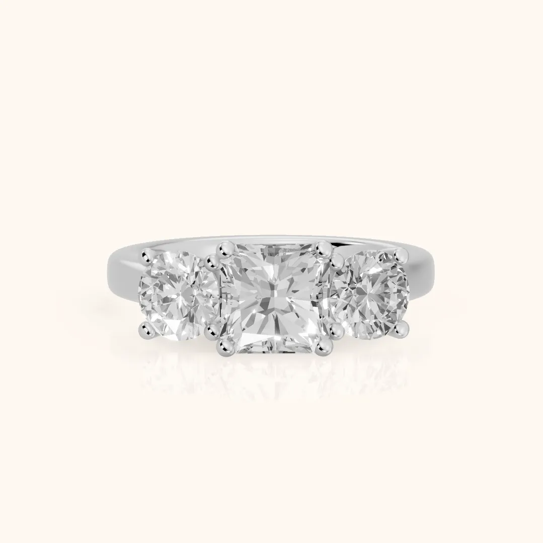 Callie Three-Stone Trellis Radiant Diamond Engagement Ring in Silver — view 2