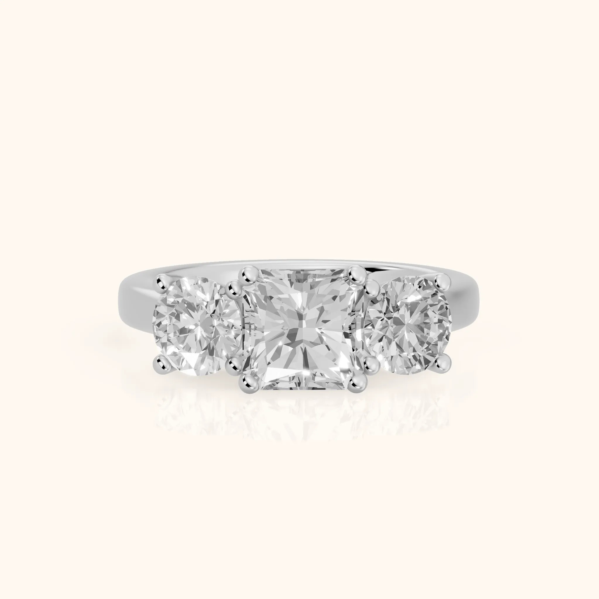 Callie Three-Stone Trellis Radiant Diamond Engagement Ring in Silver — view 1
