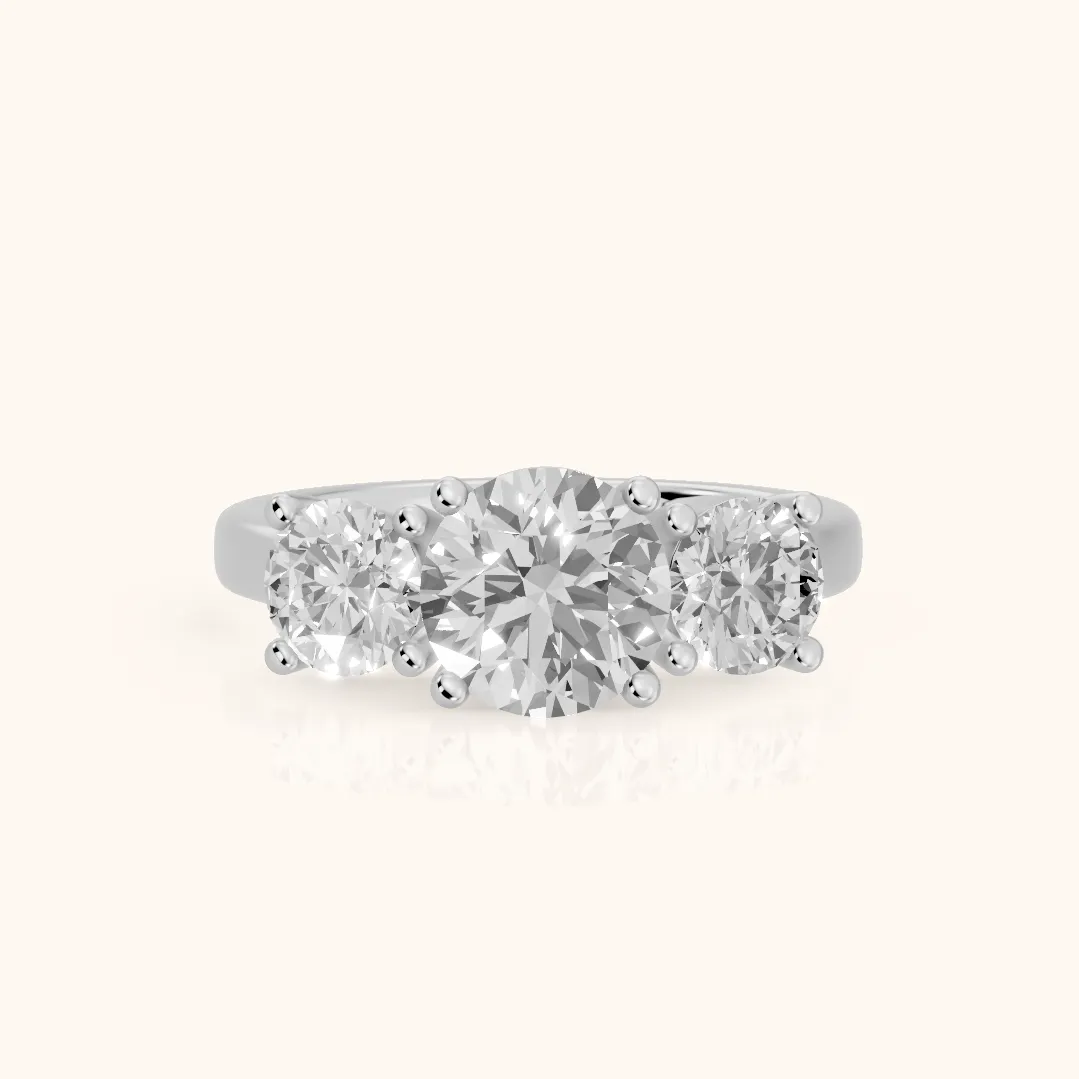 Callie Three-Stone Trellis Round Diamond Engagement Ring in Silver — view 2