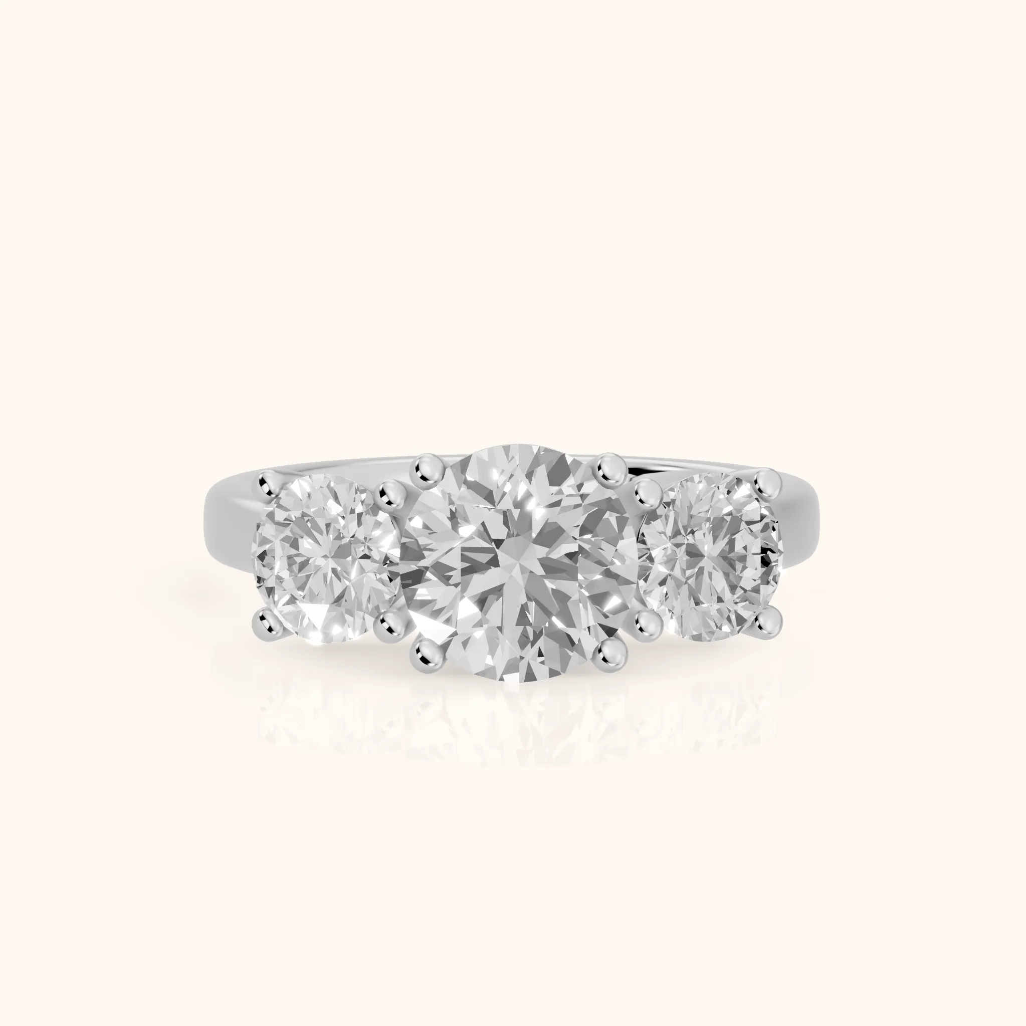 Callie Three-Stone Trellis Round Diamond Engagement Ring in Silver — view 1