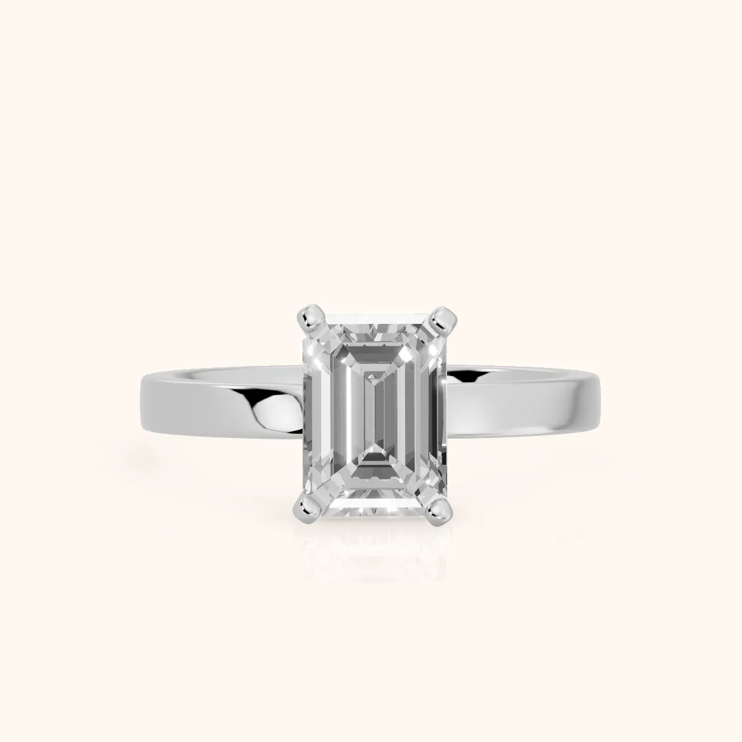 Delia Solitaire Emerald Diamond Engagement Ring in Silver — view 2