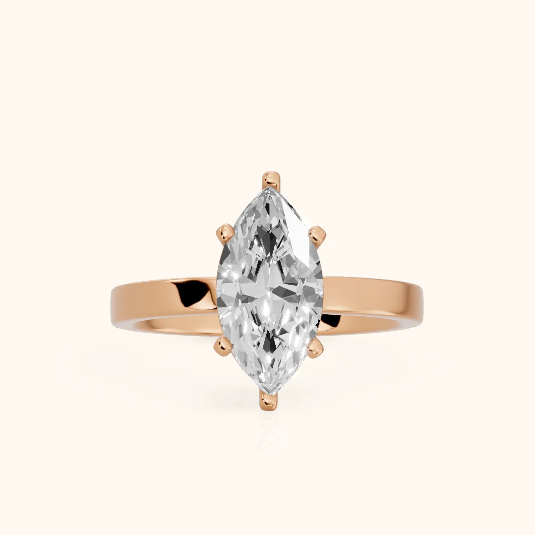 Delia Solitaire Marquise Diamond Engagement Ring in Rose Gold — view 2