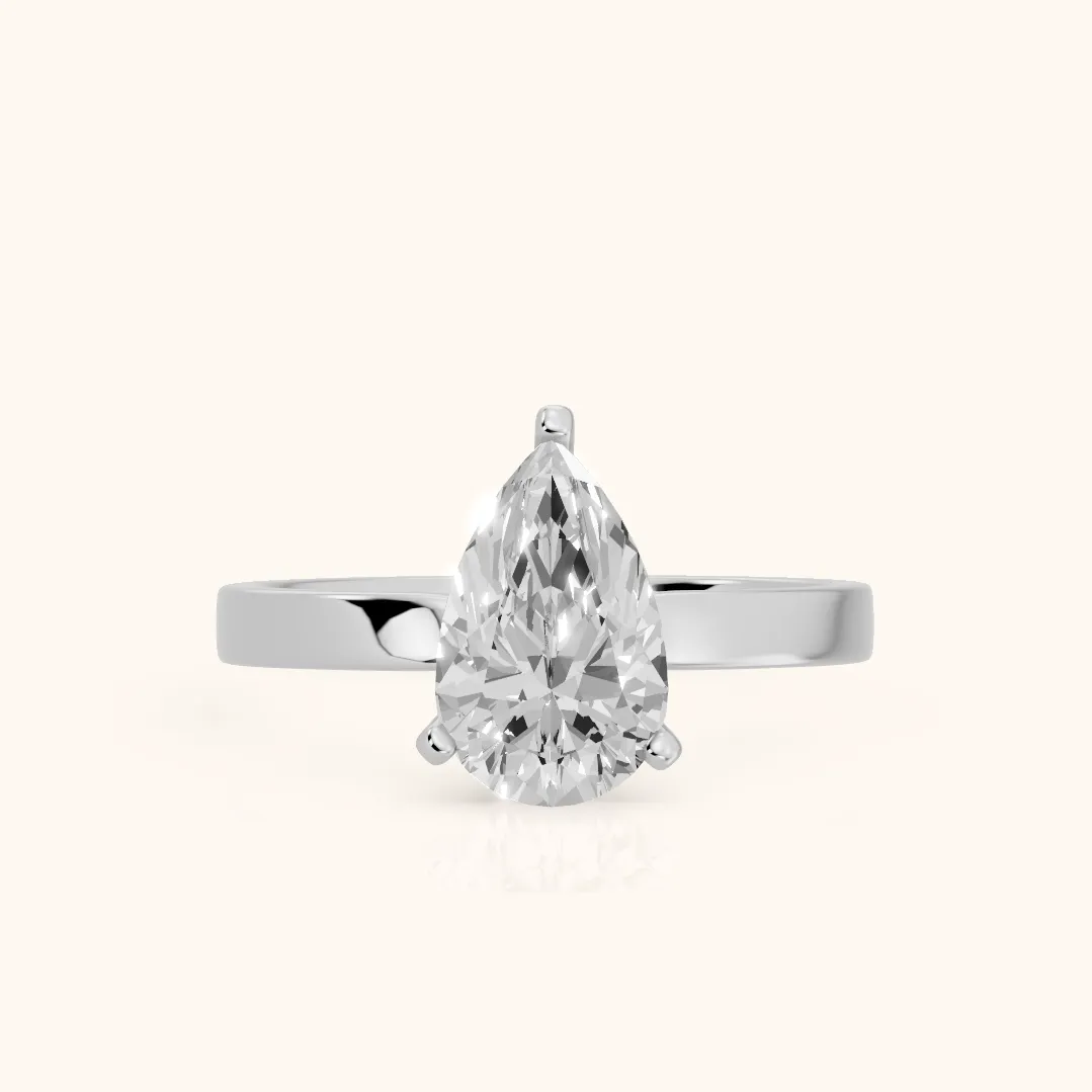 Delia Solitaire Pear Diamond Engagement Ring in Silver — view 2