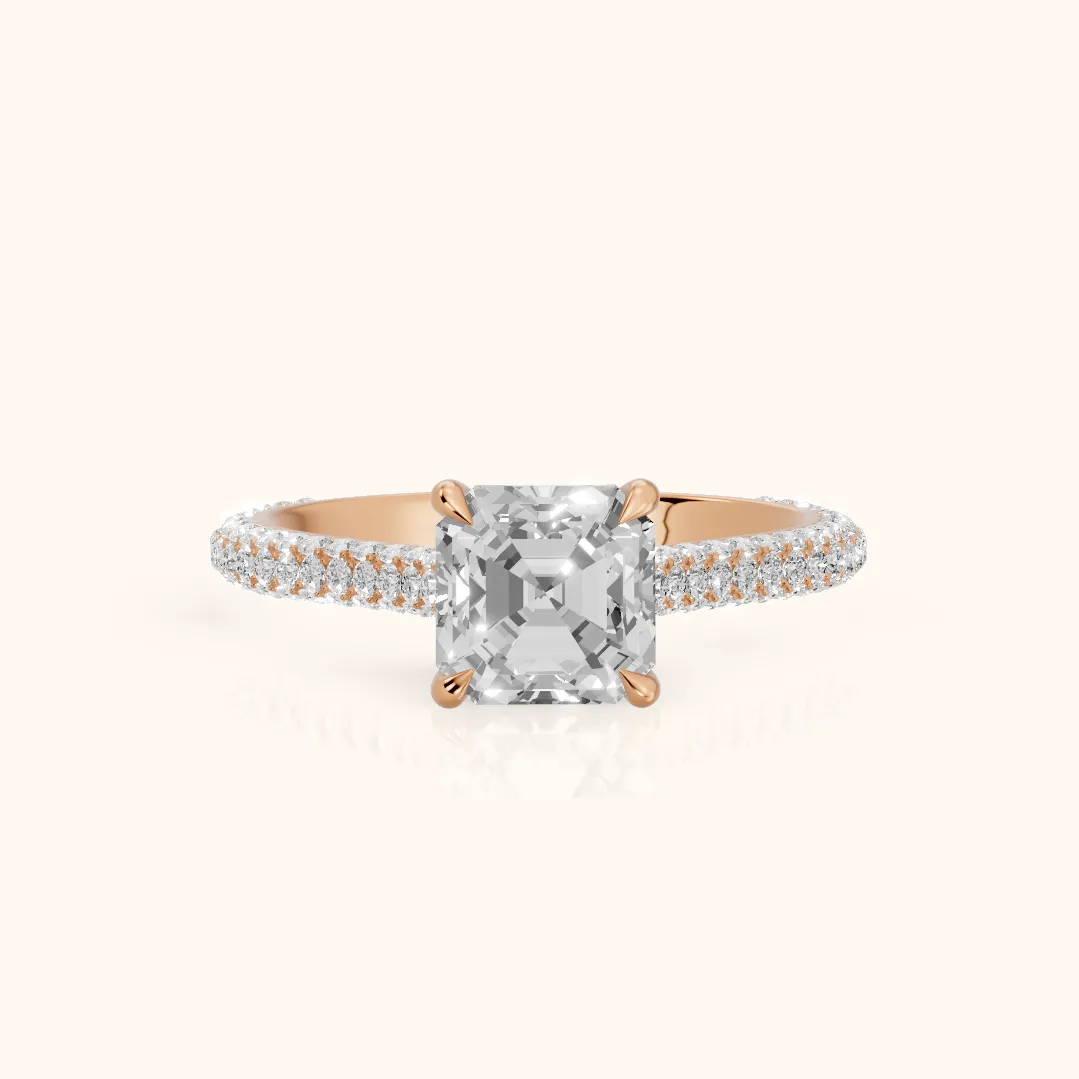Della Hidden Halo Pavé Asscher Diamond Engagement Ring in Rose Gold — view 2