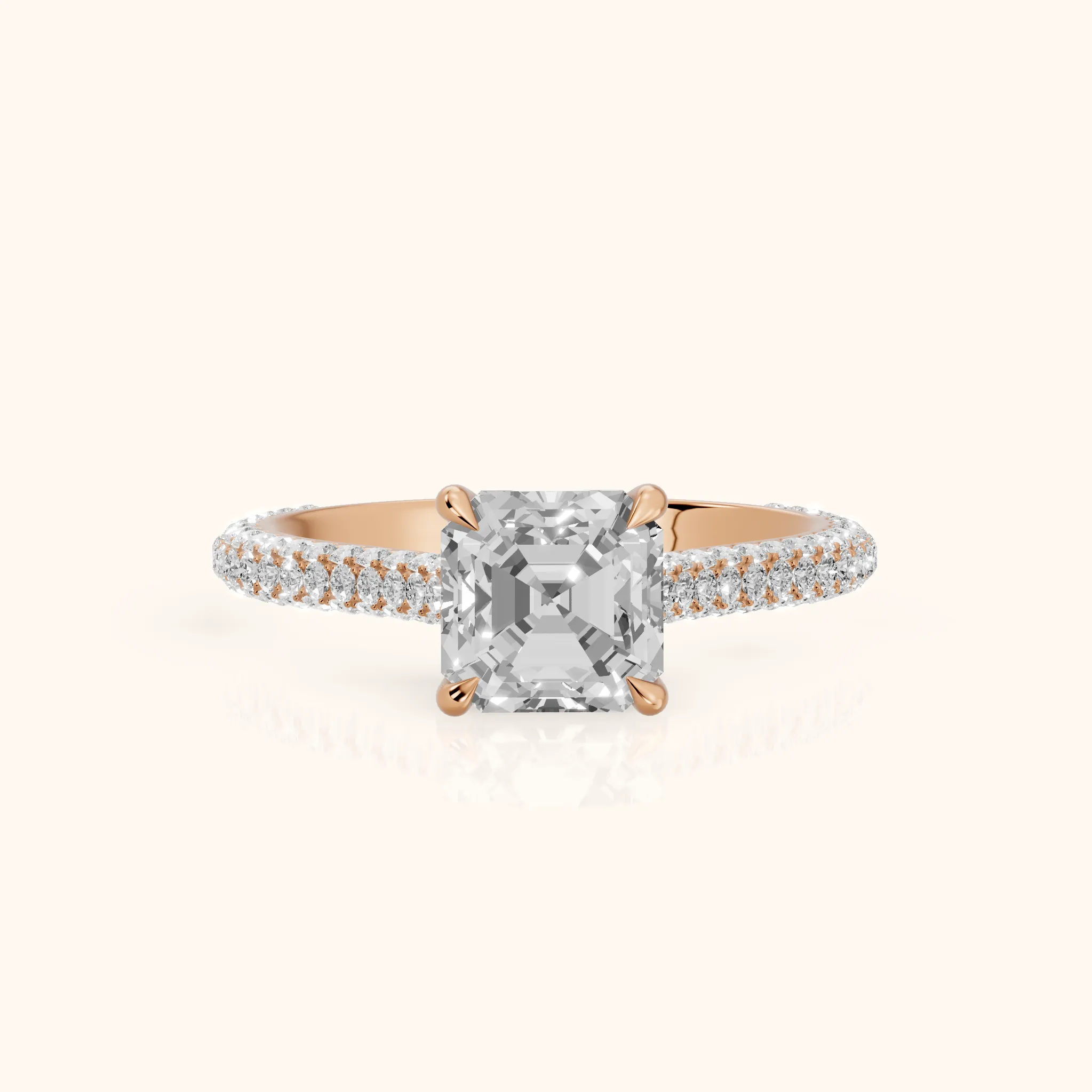 Della Hidden Halo Pavé Asscher Diamond Engagement Ring in Rose Gold — view 1