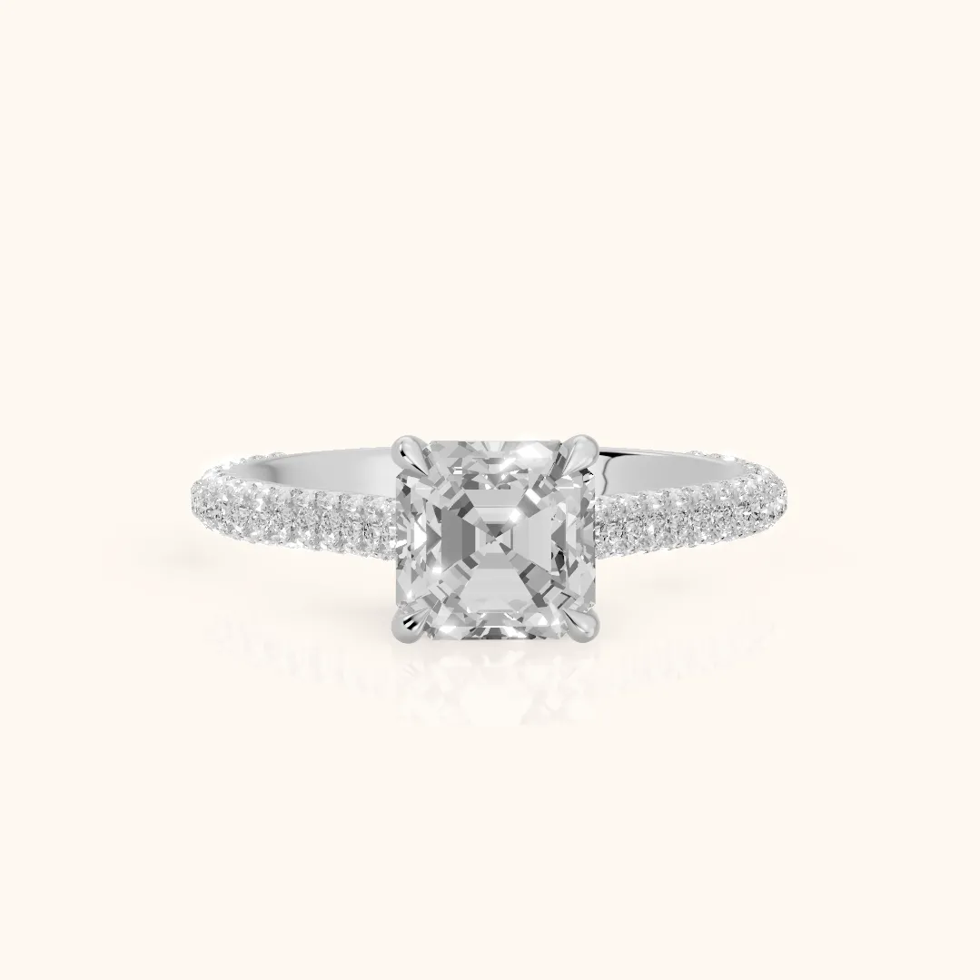 Della Hidden Halo Pavé Asscher Diamond Engagement Ring in Silver — view 2
