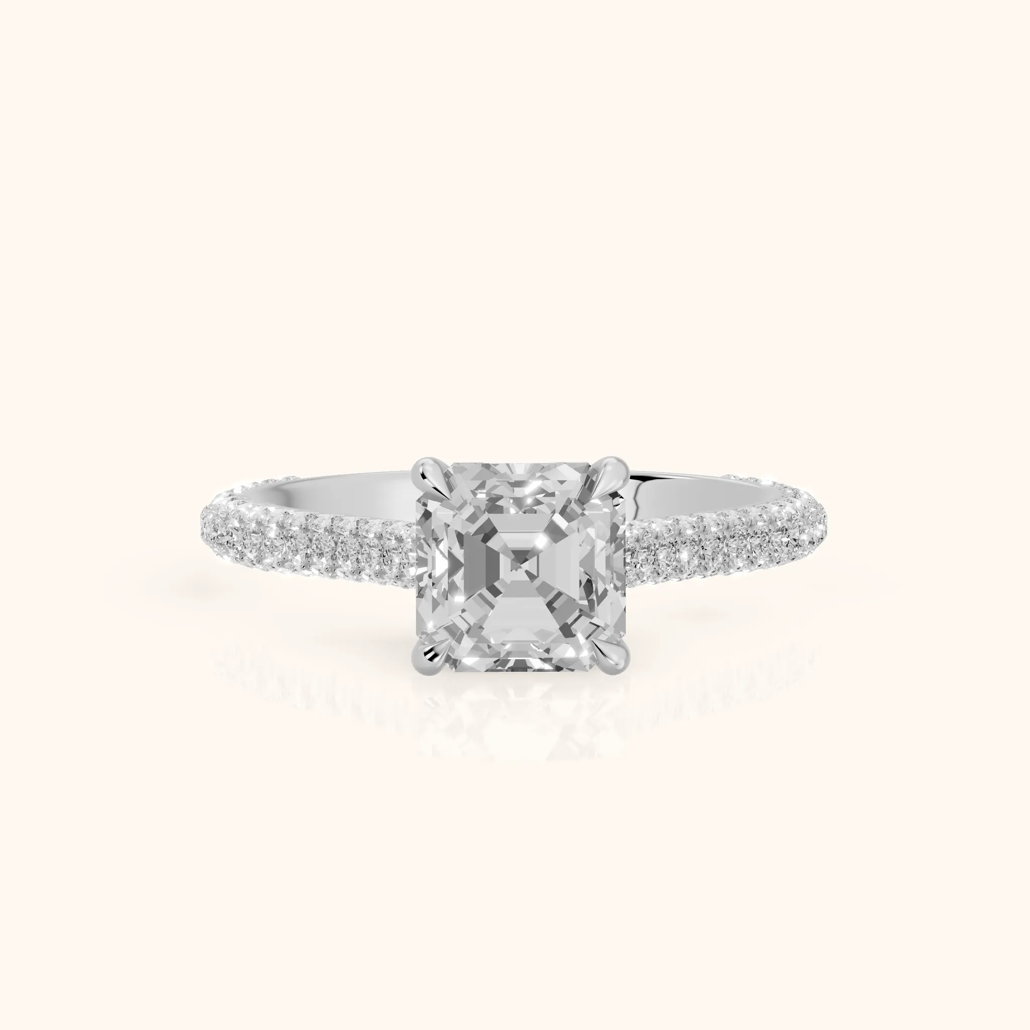Della Hidden Halo Pavé Asscher Diamond Engagement Ring in Silver — view 1