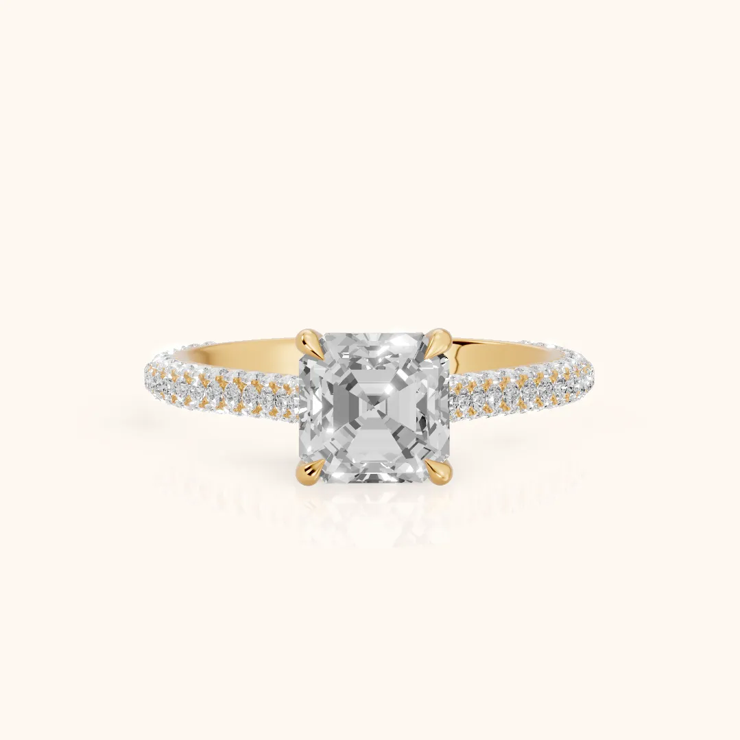 Della Hidden Halo Pavé Asscher Diamond Engagement Ring in Yellow Gold — view 2