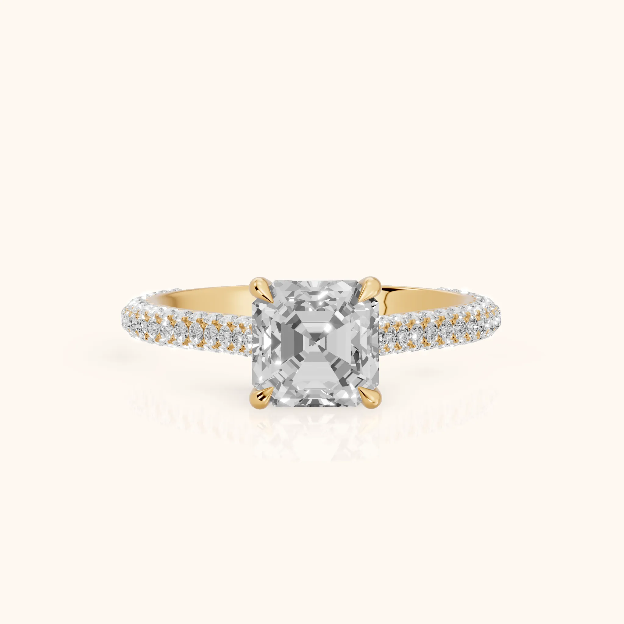 Della Hidden Halo Pavé Asscher Diamond Engagement Ring in Yellow Gold — view 1