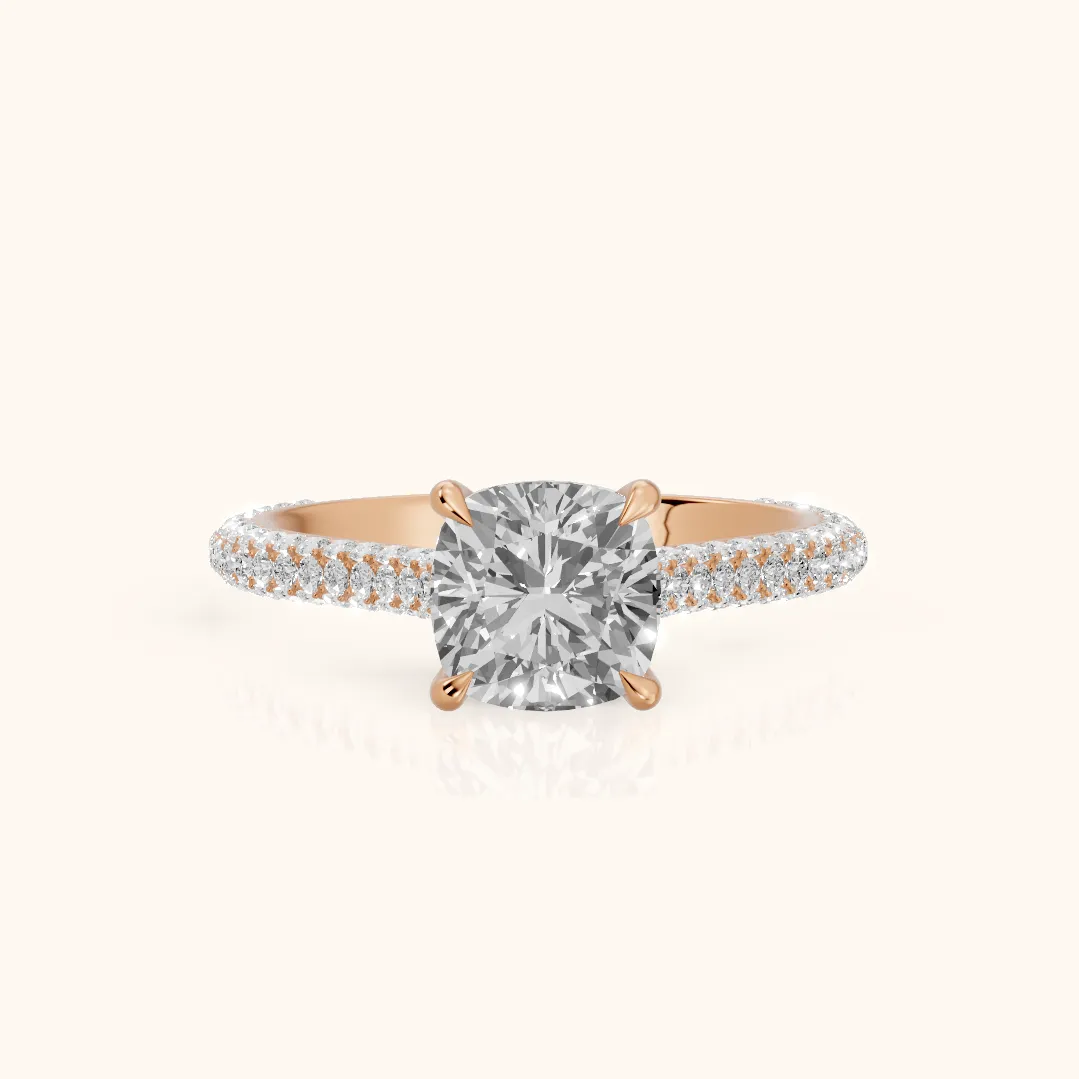 Della Hidden Halo Pavé Cushion Diamond Engagement Ring in Rose Gold — view 2