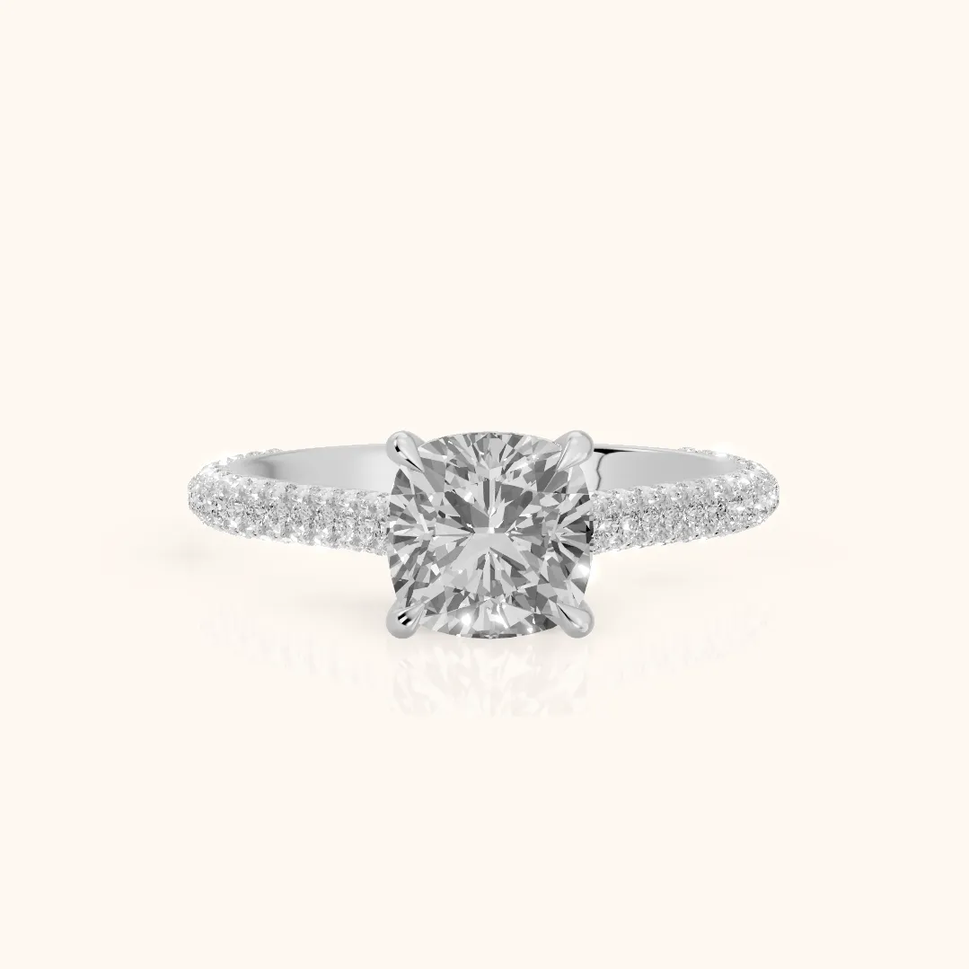 Della Hidden Halo Pavé Cushion Diamond Engagement Ring in Silver — view 2