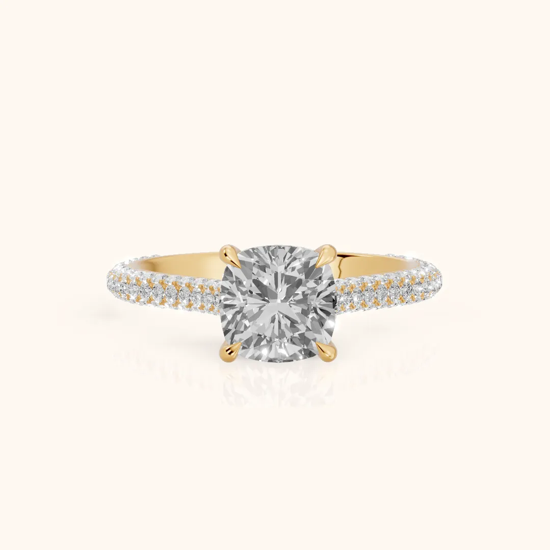Della Hidden Halo Pavé Cushion Diamond Engagement Ring in Yellow Gold — view 2