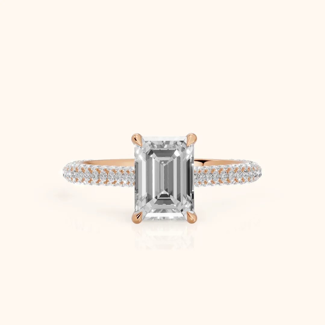 Della Hidden Halo Pavé Emerald Diamond Engagement Ring in Rose Gold — view 2
