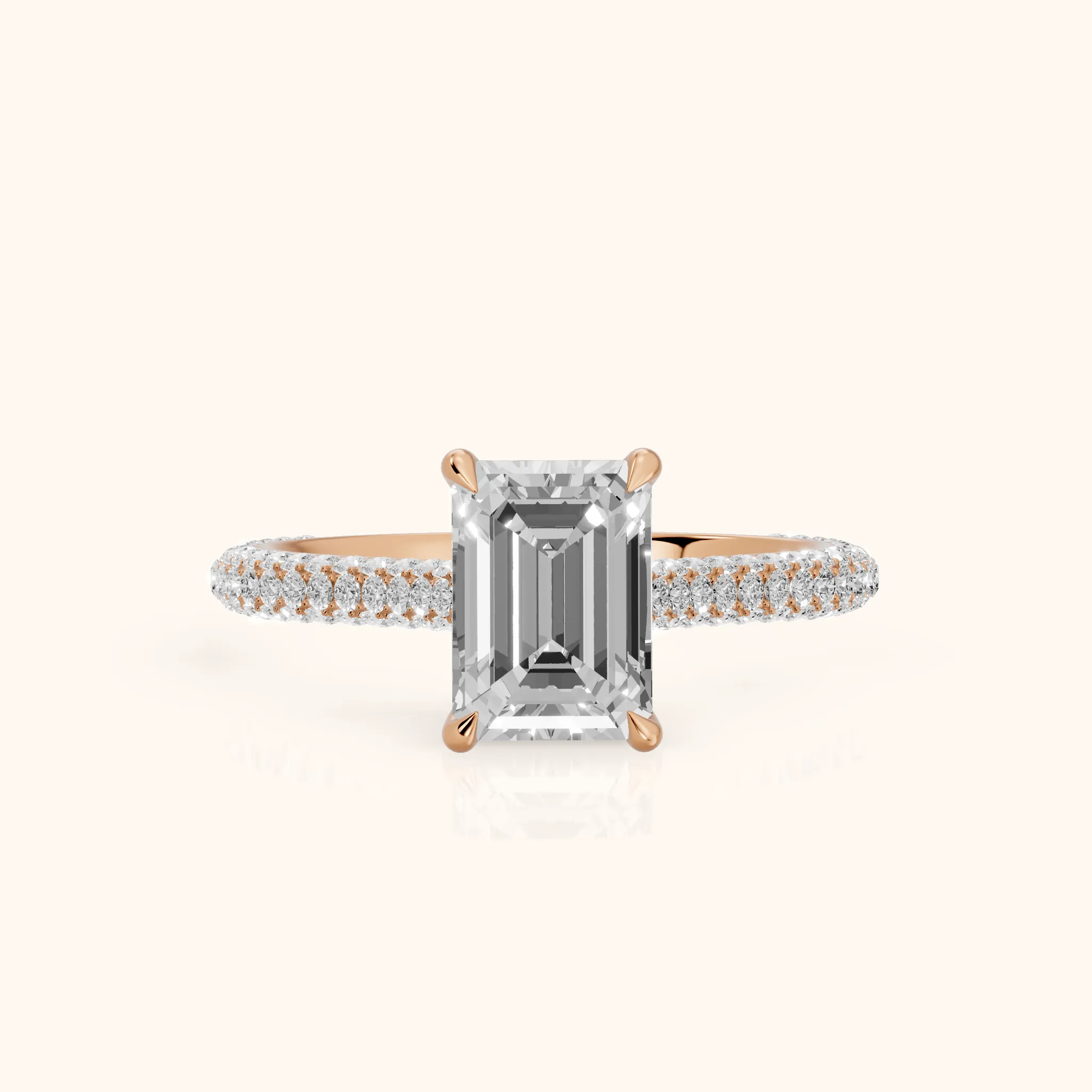 Della Hidden Halo Pavé Emerald Diamond Engagement Ring in Rose Gold — view 1