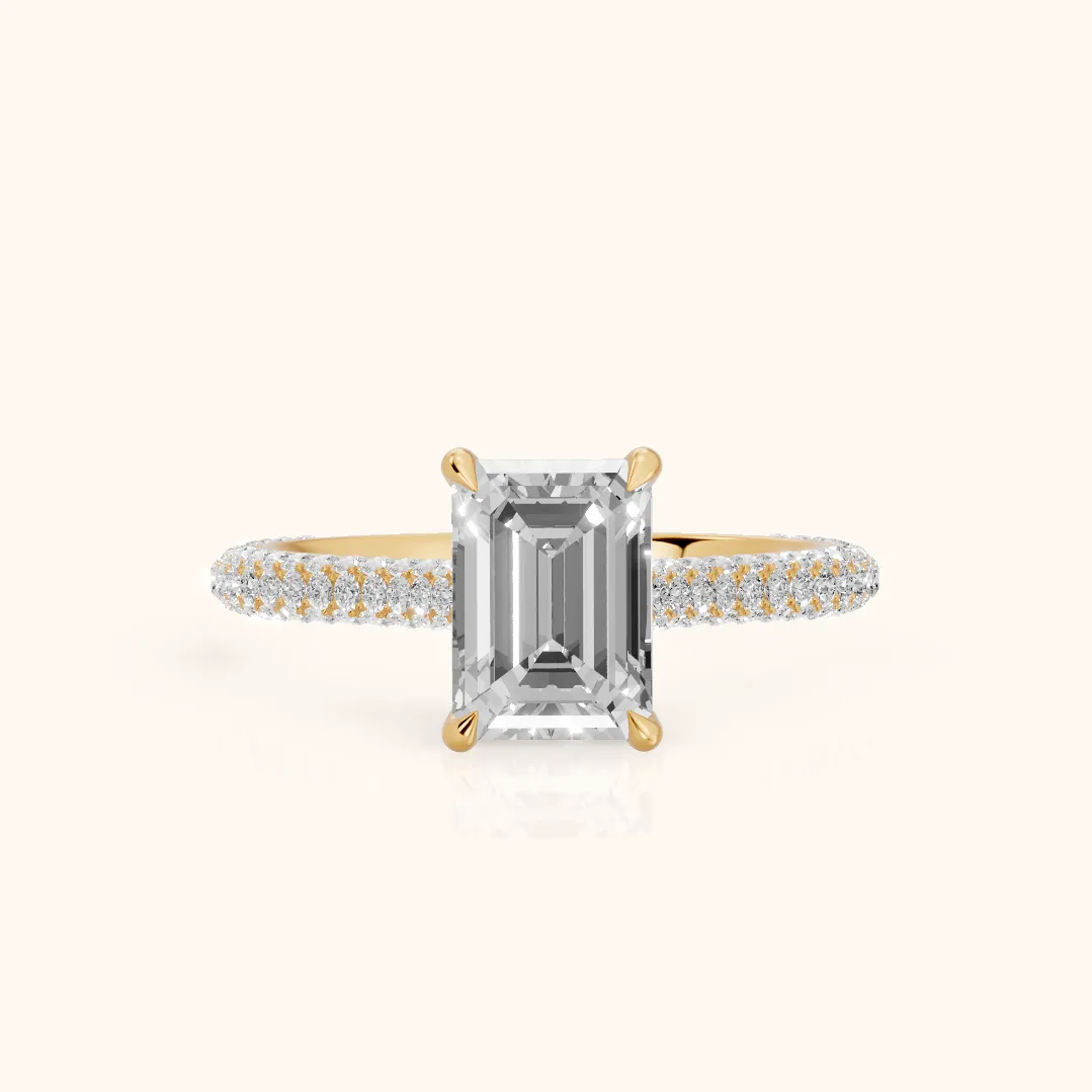 Della Hidden Halo Pavé Emerald Diamond Engagement Ring in Yellow Gold — view 2