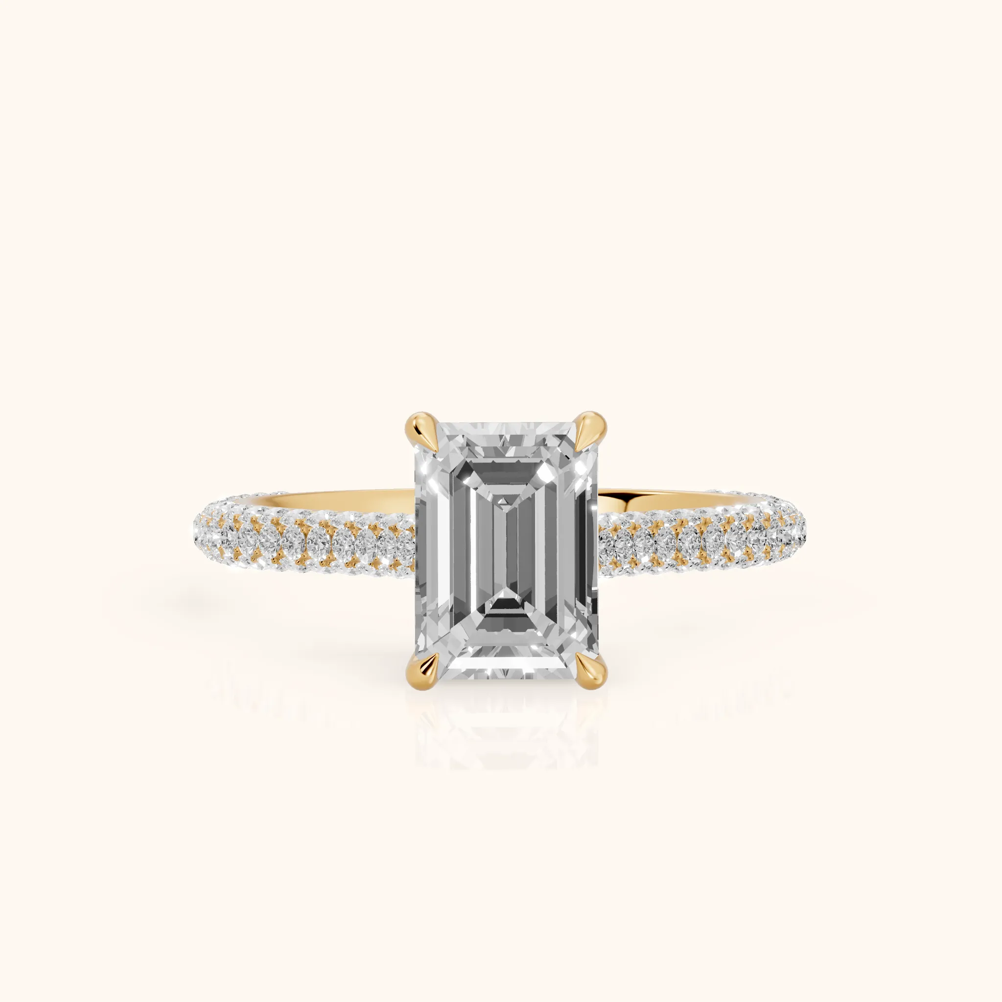 Della Hidden Halo Pavé Emerald Diamond Engagement Ring in Yellow Gold — view 1