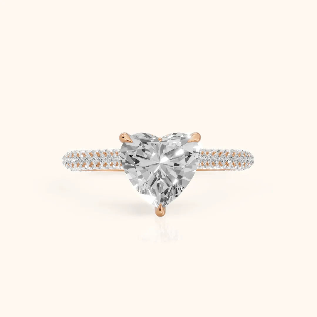 Della Hidden Halo Pavé Heart Diamond Engagement Ring in Rose Gold — view 2