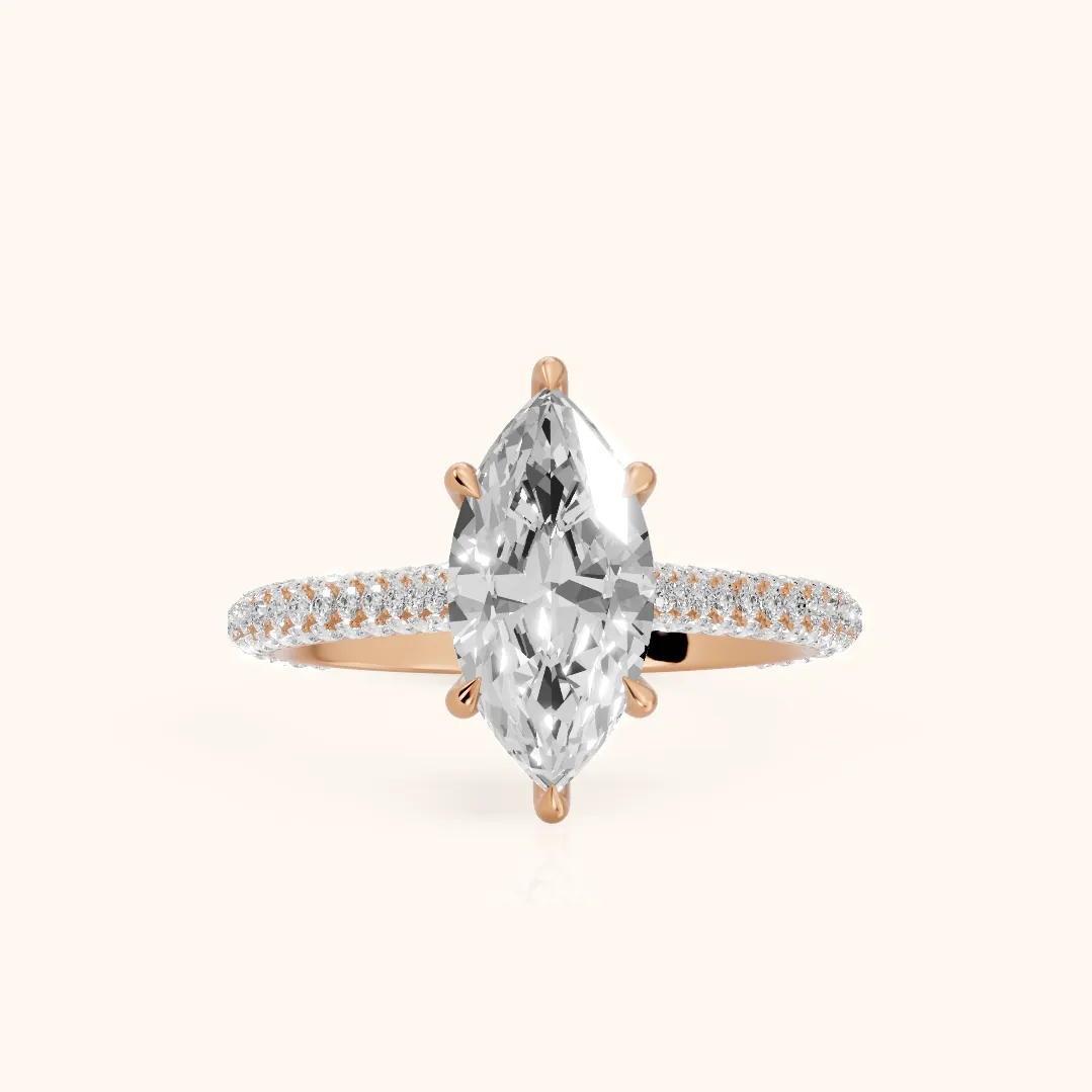 Della Hidden Halo Pavé Marquise Diamond Engagement Ring in Rose Gold — view 2