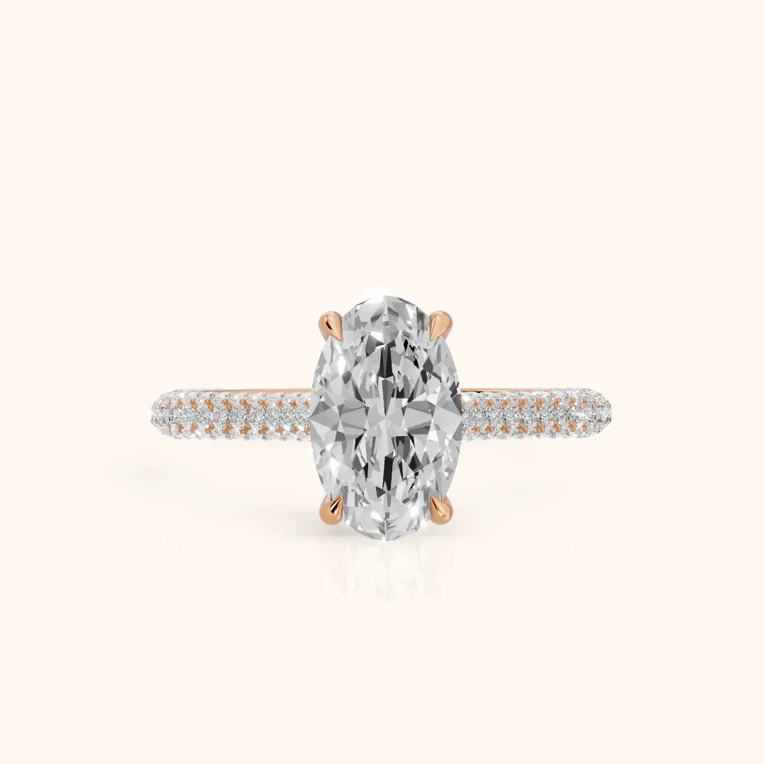 Della Hidden Halo Pavé Oval Diamond Engagement Ring in Rose Gold — view 2