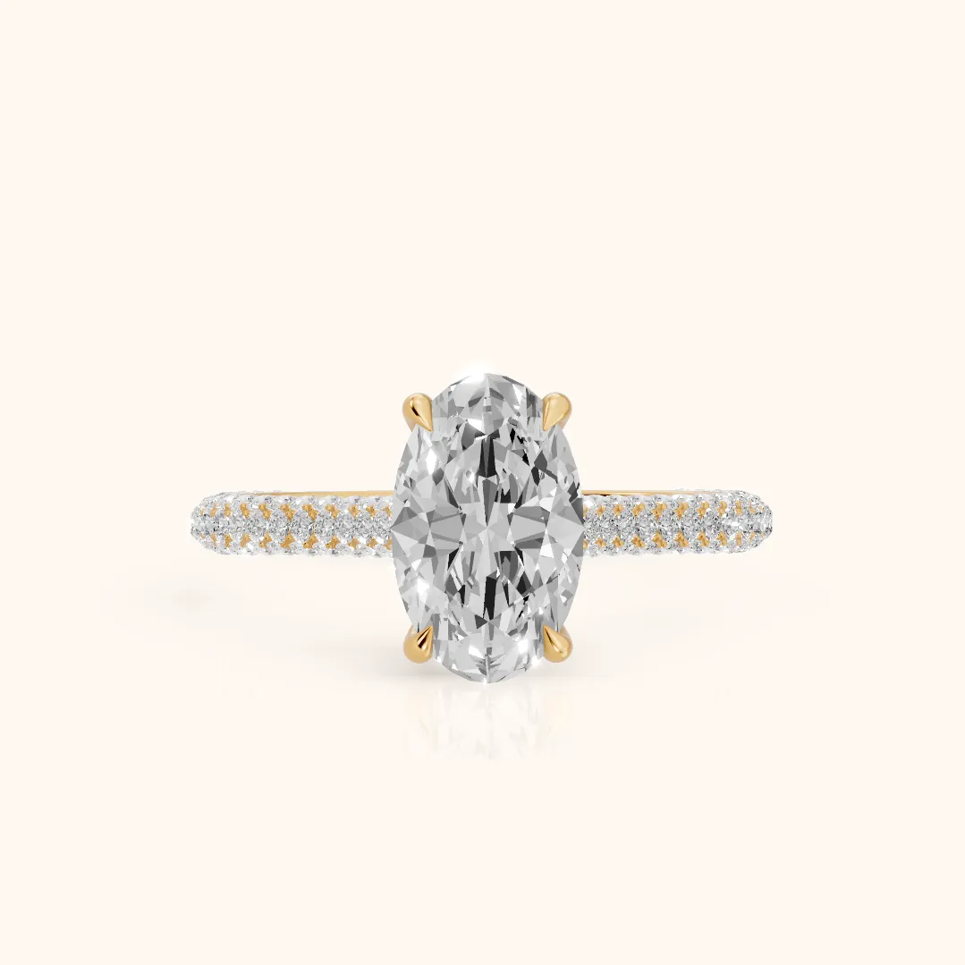 Della Hidden Halo Pavé Oval Diamond Engagement Ring in Yellow Gold — view 2