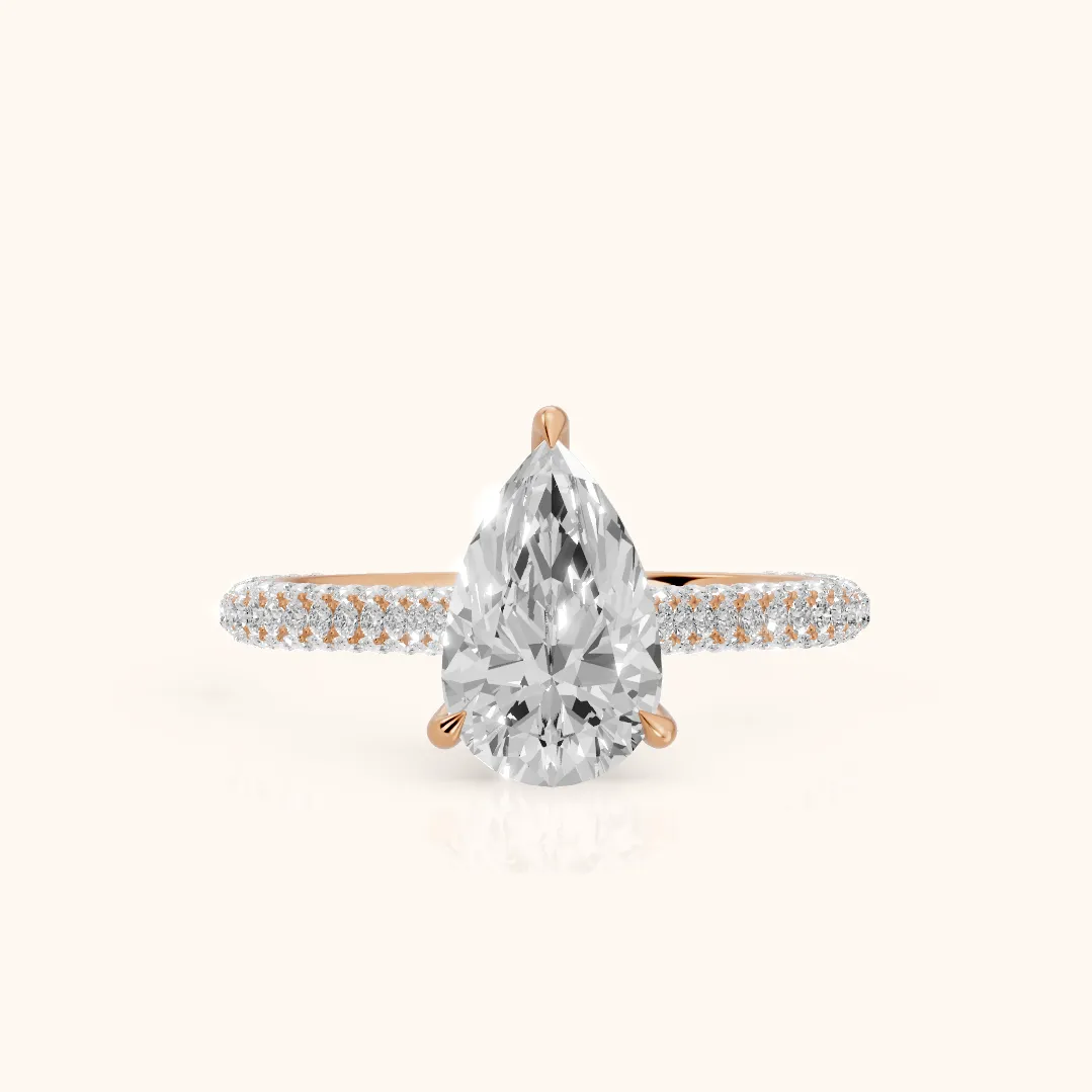 Della Hidden Halo Pavé Pear Diamond Engagement Ring in Rose Gold — view 2