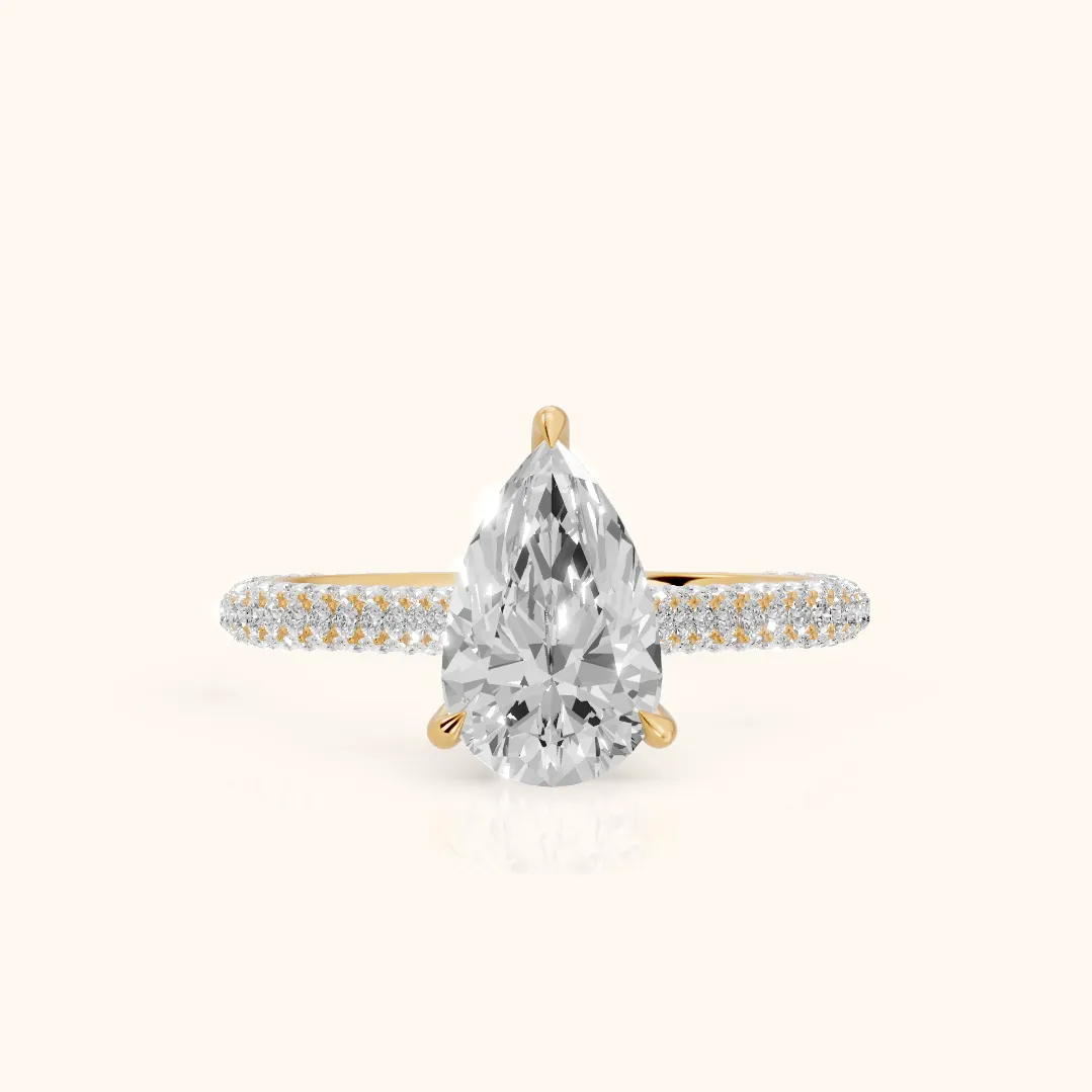 Della Hidden Halo Pavé Pear Diamond Engagement Ring in Yellow Gold — view 2